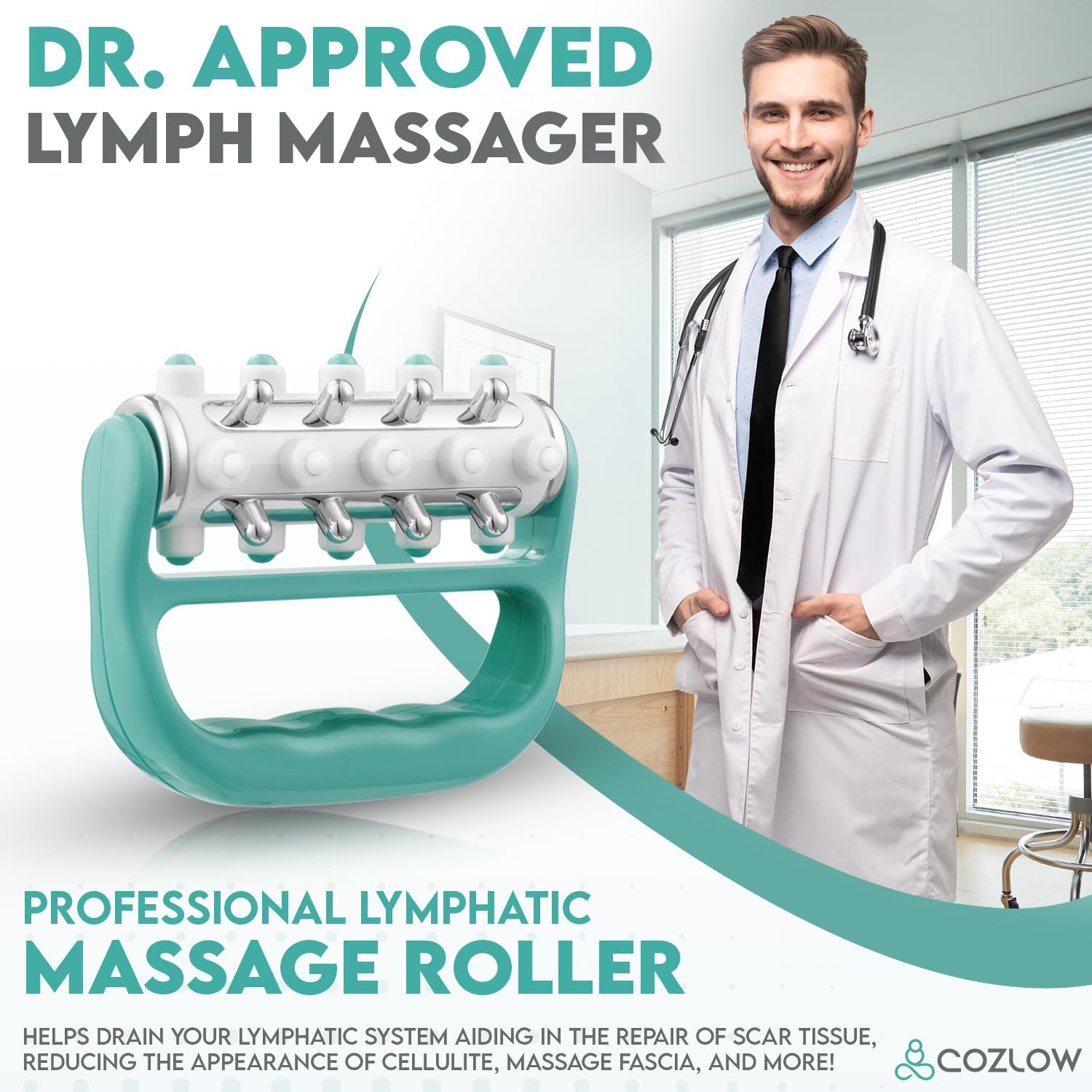 MyoRelease Lymphdrainage-Massagegerät + Narbengewebe-Massagegerät für Bauch, Oberschenkel, Rücken und Gesäß – Hilft, das Auftreten von Cellulite zu reduzieren – Grün – von Cozlow – Bild 2