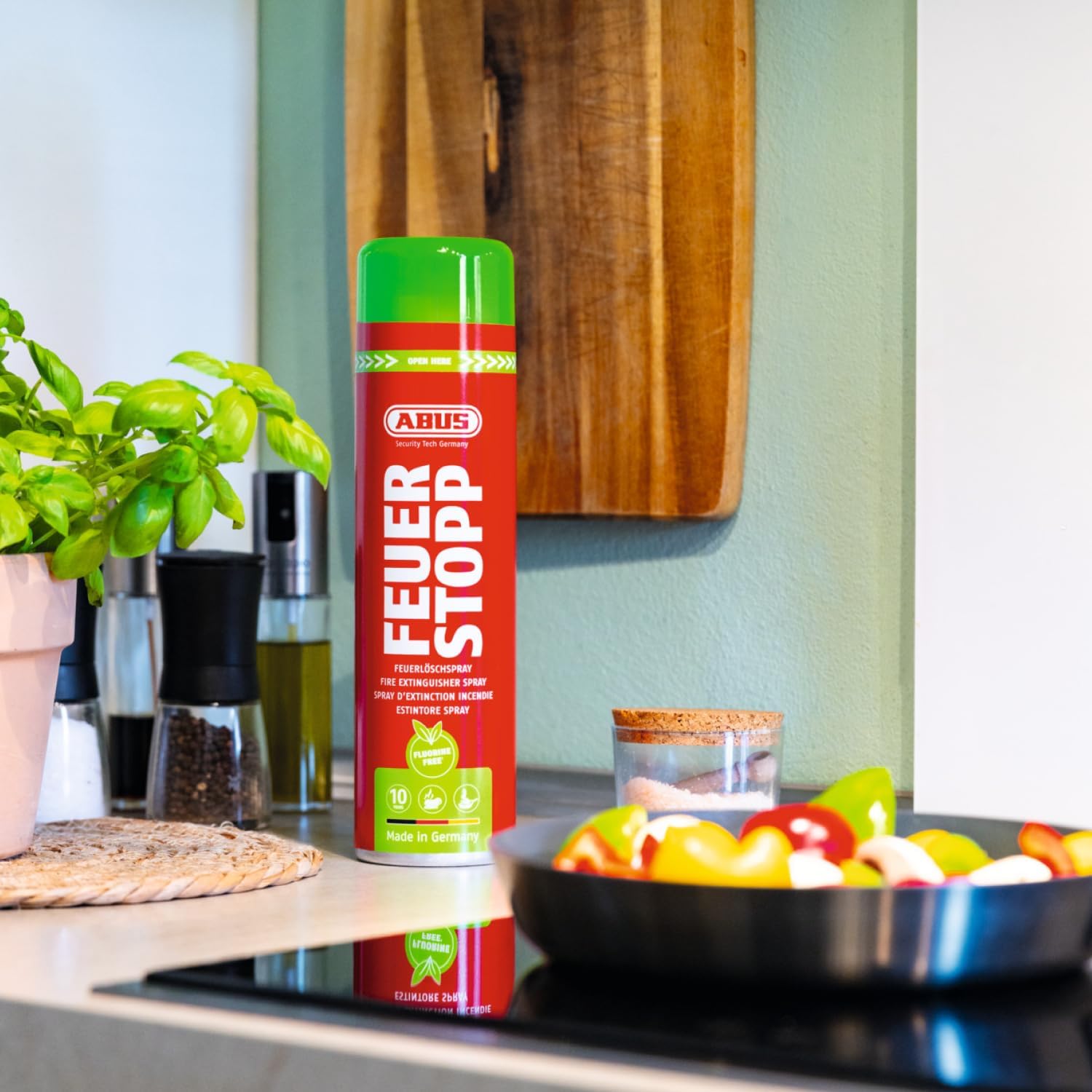 ABUS Feuerlöscher-Spray Fire Stop AFS625 fluorfrei – handlicher Feuerlöscher gegen Brandklassen 5A und 5F – langlebig – hergestellt in Deutschland – für Haushalt, Küche, Wohnmobil und Grill – Bild 5