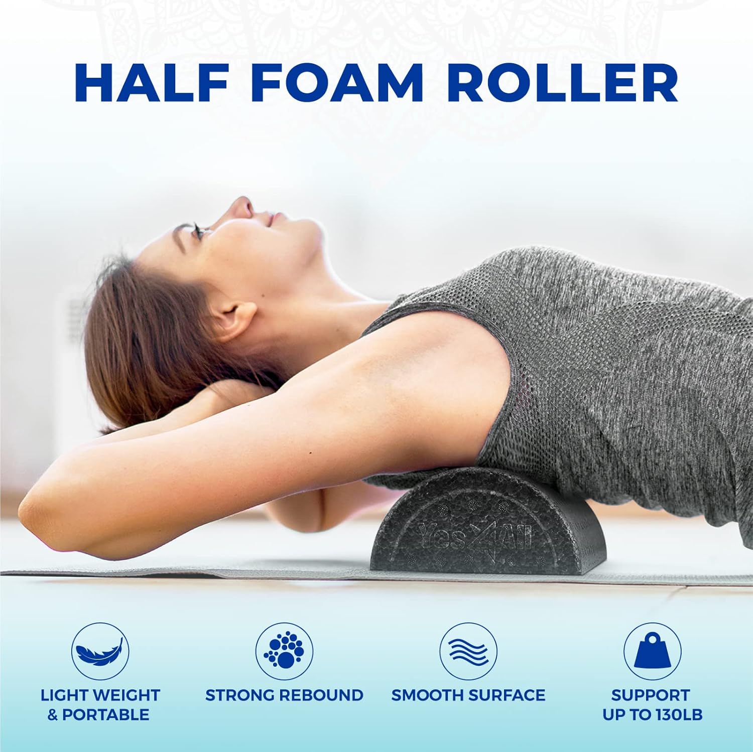 Yes4All Halbe Faszienrolle – Ultraleichte halbe EPP-Muskelrolle mit hoher Dichte, 45, 60 cm lang, halbrunde Schaumstoffrolle für Rücken, Beine, Workouts, Fitness, Pilates, Fitness – Bild 2