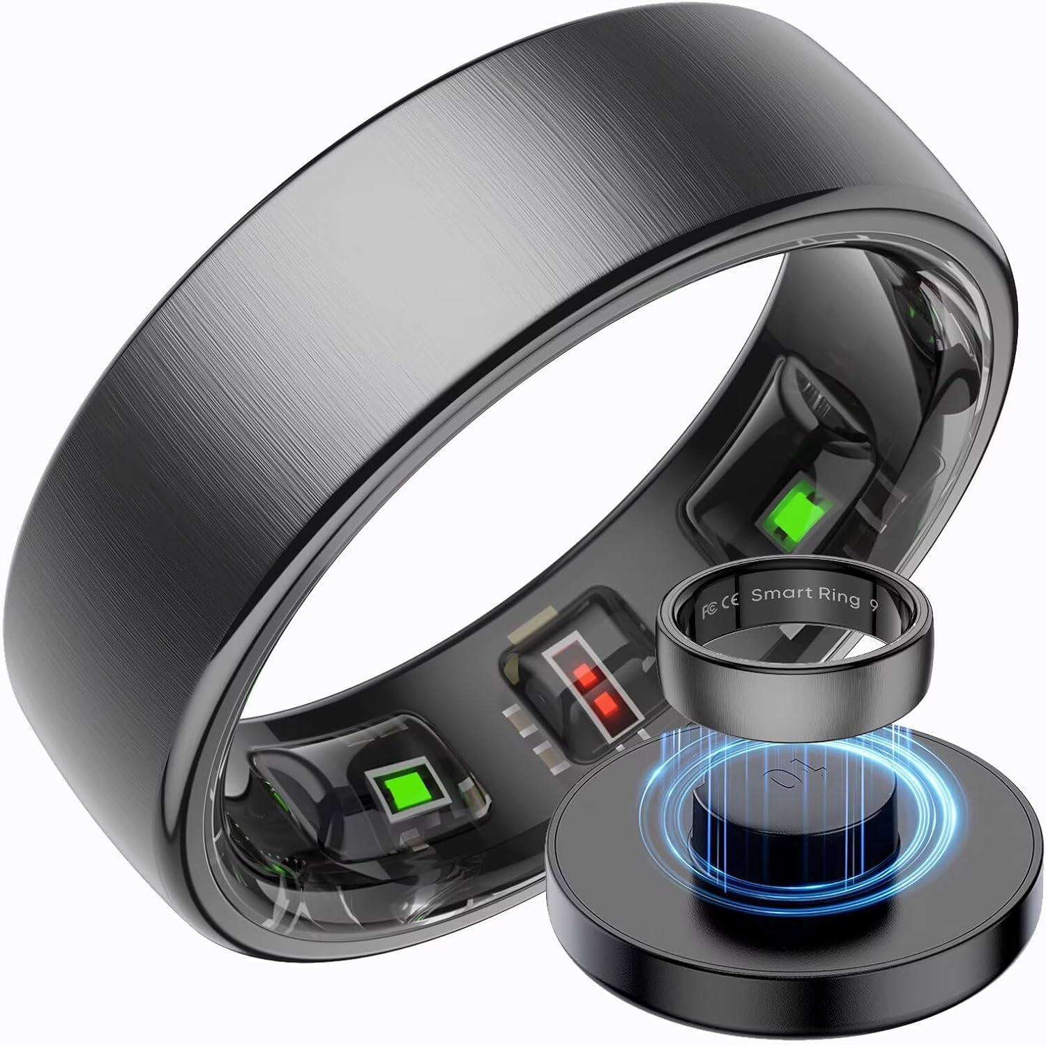 Smart Ring Edelstahl Smart Ringe für Männer Frauen 5 ATM Wasserdicht Fitness Ring Tracker Android iOS Fitness Ring Schlaf Tracker Herzfrequenzmesser Schlafring Fitness Tracker Schrittzähler Gesundheitsring