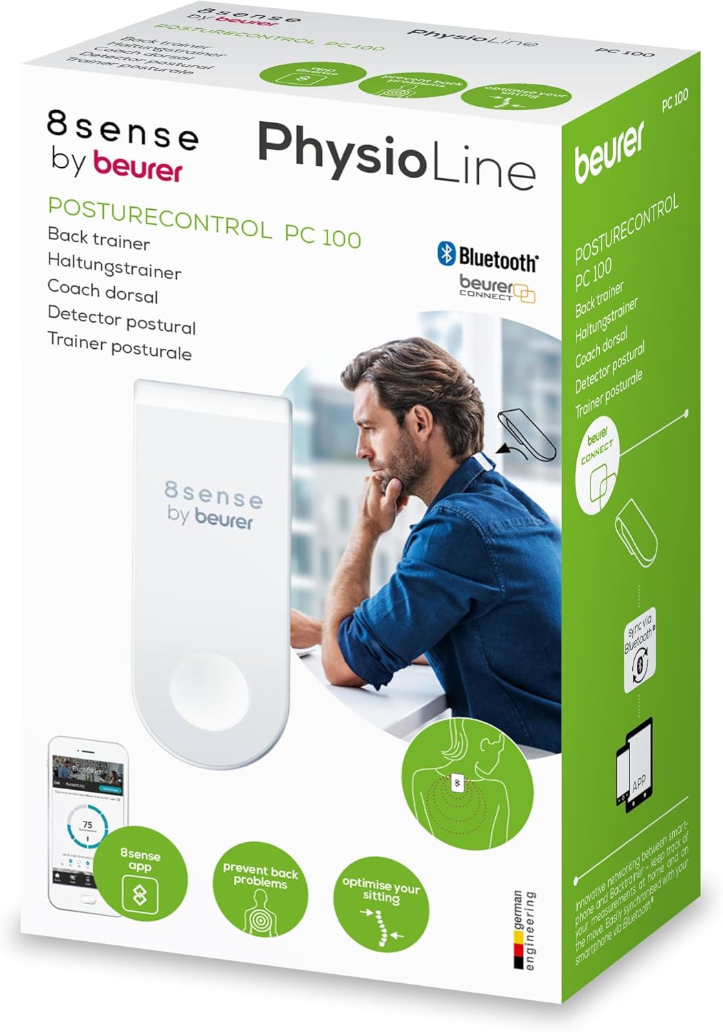 8sense by Beurer Haltungstrainer zur Vorbeugung von Rückenproblemen, für aktives und dynamisches Sitzen, Rückenhaltungskorrektur mit App, PC 100 Posture Control – Bild 2