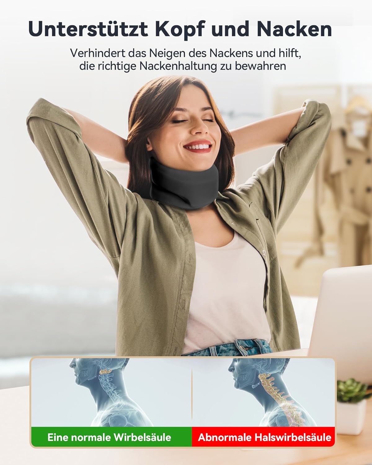 Nackenstütze bei Nackenschmerzen, weiche & verstellbare Nackenstütze zum Schlafen, Nackenstütze zur Unterstützung der Halswirbelsäule, Druckentlastung, für Damen und Herren (Schwarz, M) – Bild 6