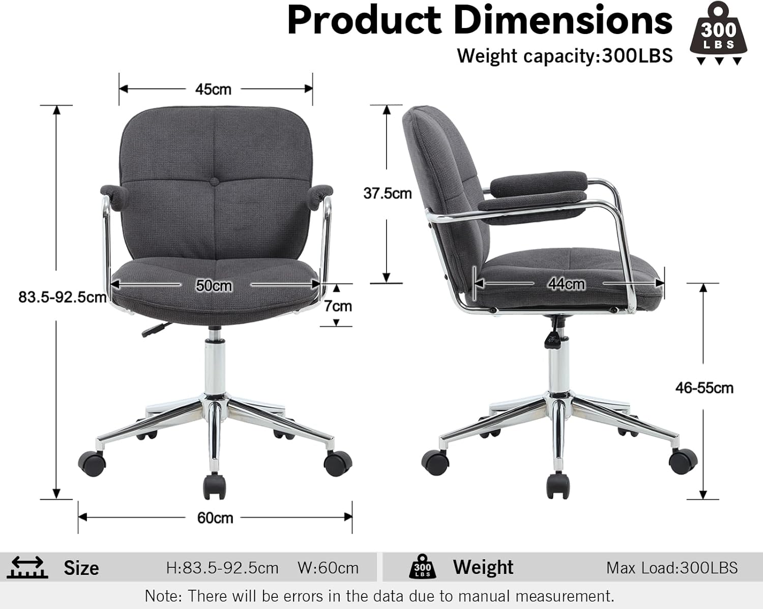 Ya-Home Schreibtischstuhl, Bürostuhl, ergonomisch mit Armlehne, 360° drehbarer Heimbürostuhl, höhenverstellbar, Computerstuhl mit Rollen für Arbeitszimmer, Schlafzimmer, Chenille-Stoff, Grau – Bild 2