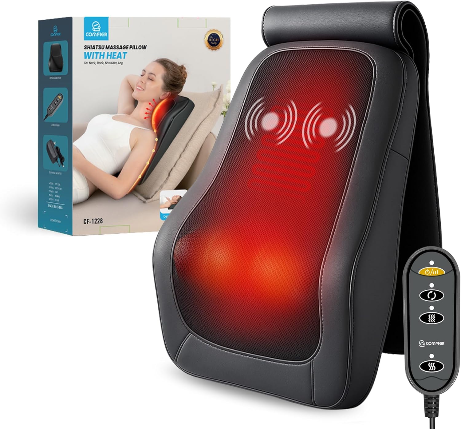 COMFIER Massagegerät, Nackenmassagegerät mit Wärme, Shiatsu-Massagegerät, 4D-Knet-Rückenmassagegerät, Linderung von Muskelschmerzen für Nacken, Rücken, Beine, Geschenke für Männer, Frauen