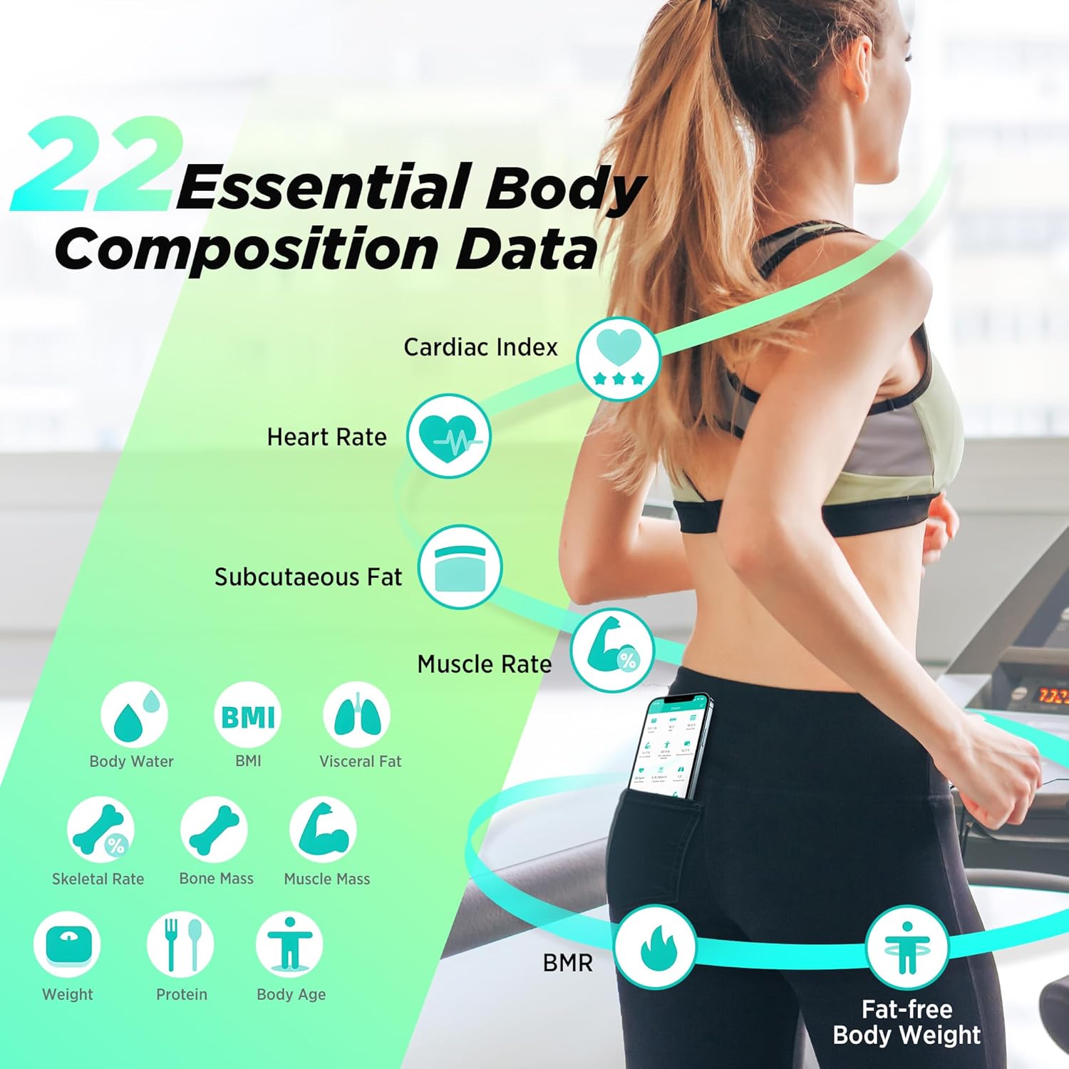 RunSTAR Körperfettwaage mit hoher Genauigkeit, digitale Personenwaage mit großem Display, Personen für 15 Körperzusammensetzungsmetriken, mit App-Synchronisierung, 180 kg/400 lb, Schwarz – Bild 3