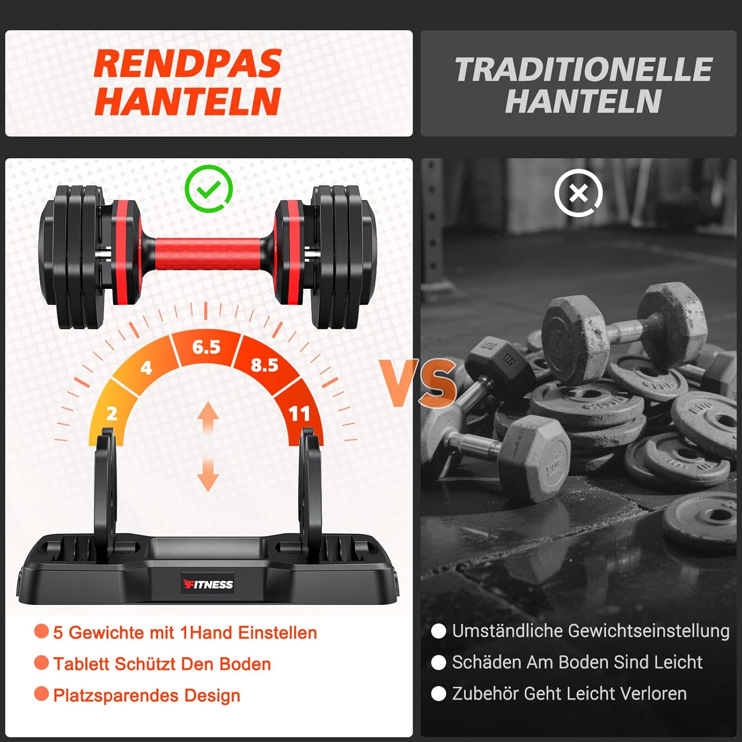 Rendpas verstellbares Hantelset | 5 & 10 Gewichtsstufen | 2–24,5 kg verstellbare Hanteln | Platzsparend für das Heim-Fitnessstudio – Bild 4