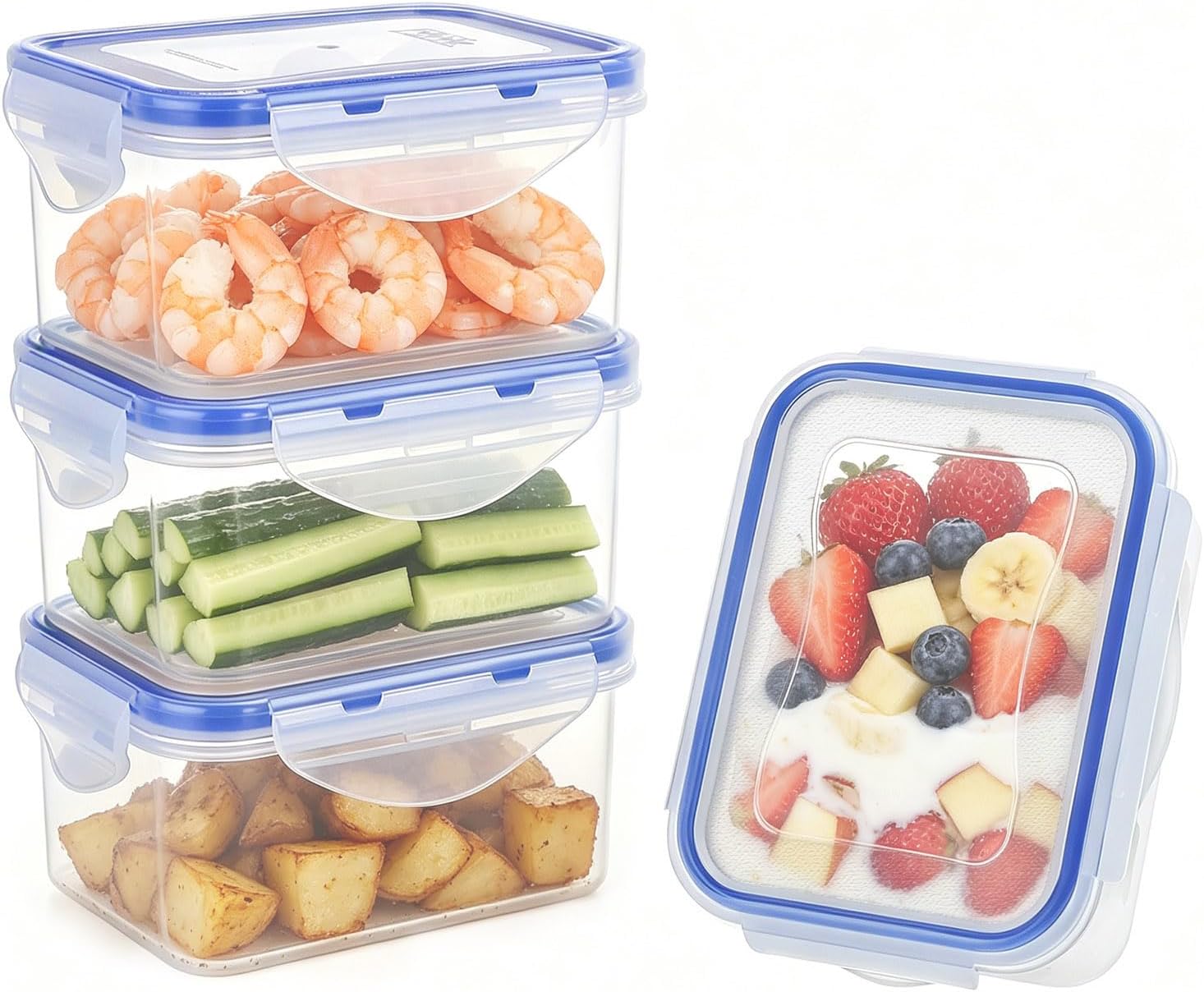 4 Stück kleine Behälter mit Deckel, Kunststoff, Gefrierbehälter, 500 ml, Meal-Prep-Boxen, Mikrowellengeschirr, auslaufsicher, tragbar und langlebig