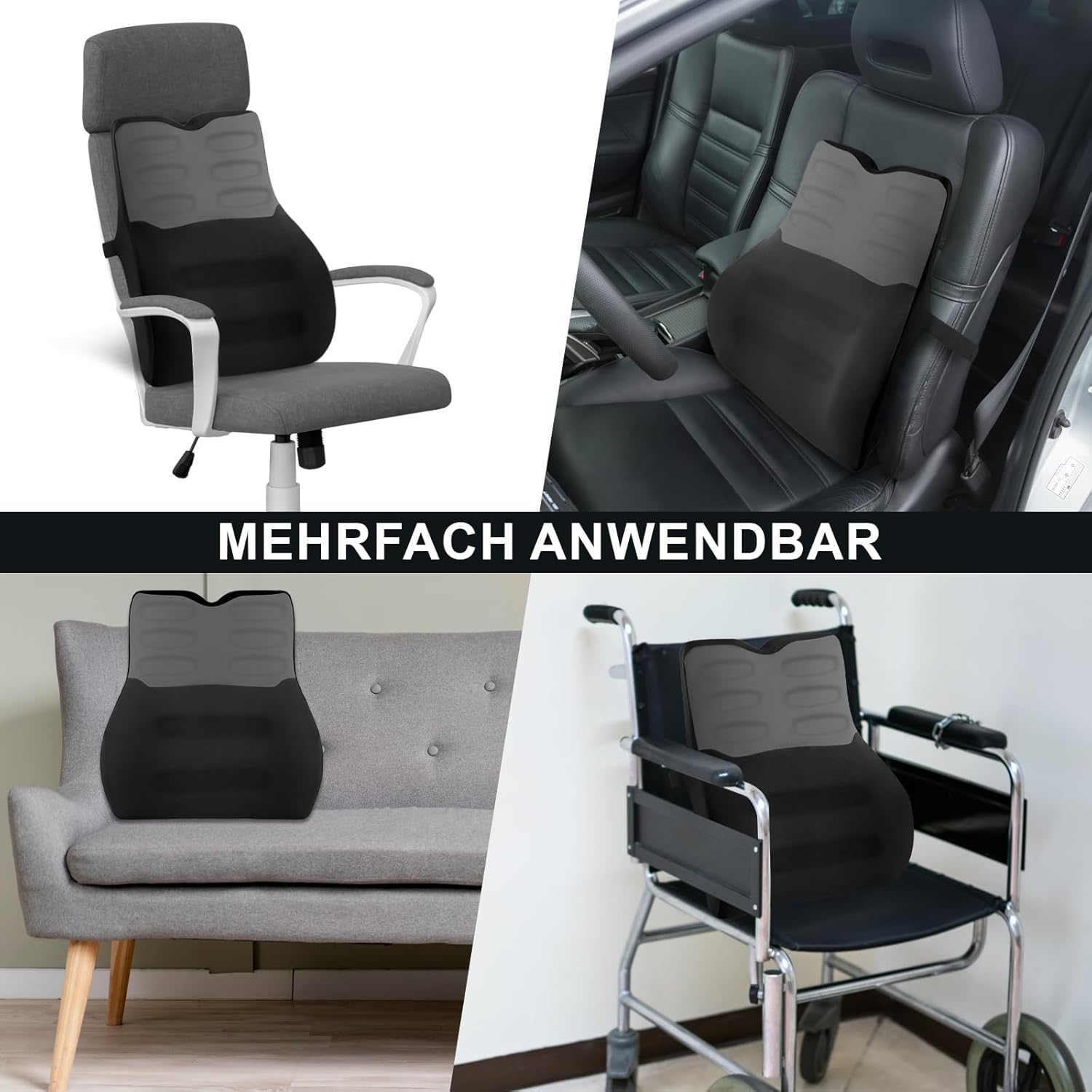 Lendenkissen, Lendenkissen Auto, Lordosenstütze, Rückenkissen, Memory-Schaum, ergonomisches Rückenstützkissen für Zuhause, Büro, Auto, Schwarz – Bild 7