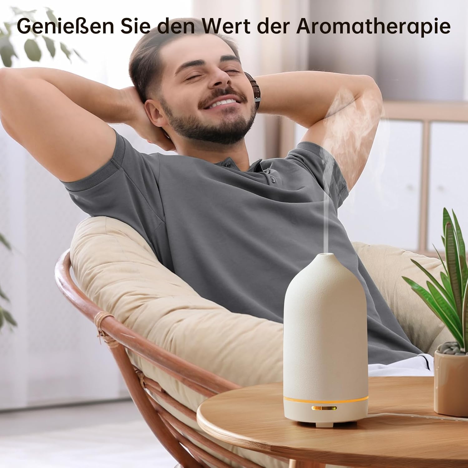JESMAY Aromadiffusor für ätherische Öle, 120 ml Premium Luftbefeuchter, Duftöldiffusor, Raumduftdiffusor aus Keramik, BPA-freier Diffusor für ätherische Öle für Schlafzimmer, Büro, Spa (Weiß) – Bild 2