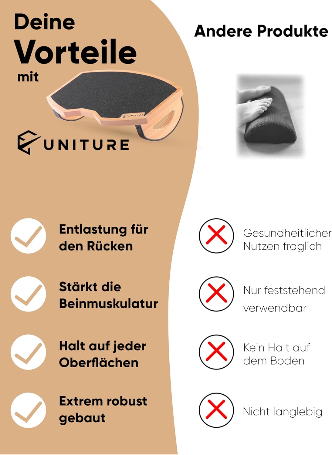 UNITURE Ergonomischer Fußstützen-Schreibtisch aus Holz (für eine bessere Sitzhaltung). Fußhocker, Fußstützen-Schreibtisch, Fußstütze, Fußstütze unter dem Schreibtisch, Fußstütze – Bild 5