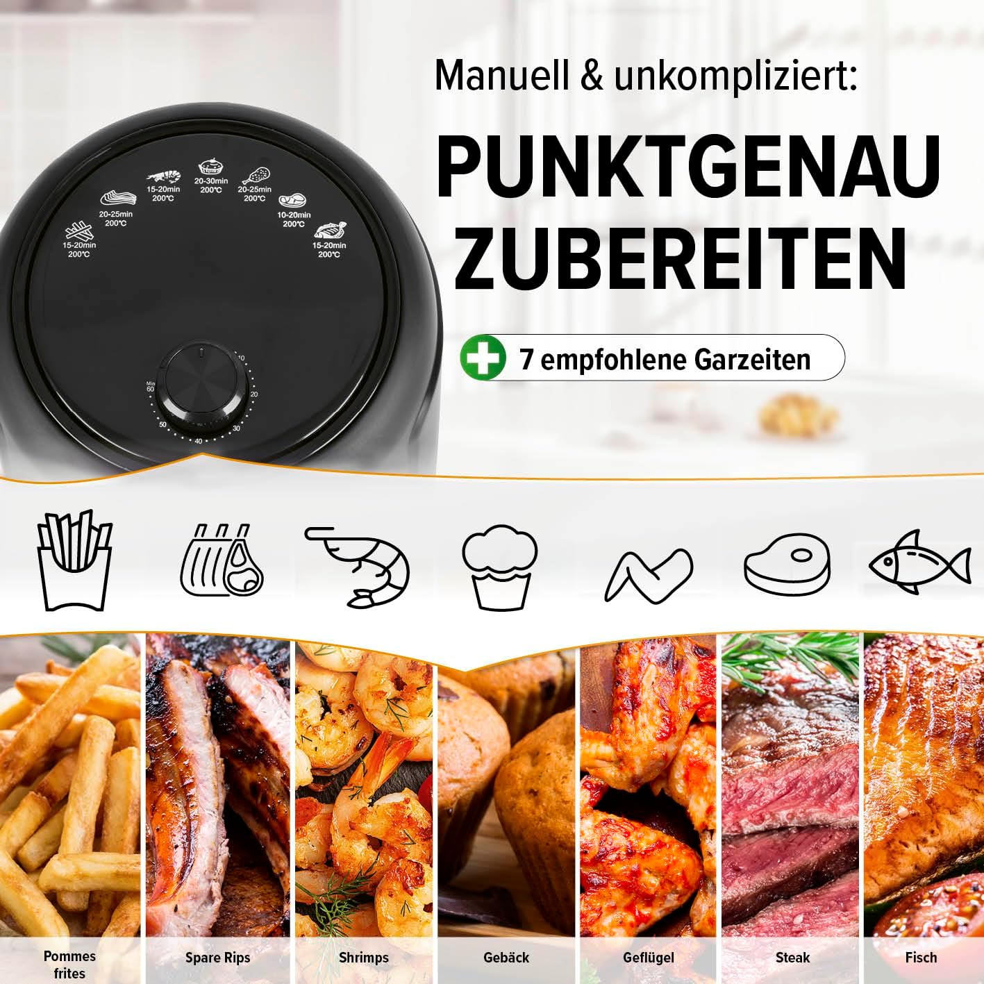 GOURMETmaxx Heißluftfritteuse 2,3 L | Airfryer mit 60-Minuten-Timer und 9 Funktionen, einschließlich Vorheizen und Warmhalten | Energiesparendes & geruchsarmes Frittieren – nahezu ohne Öl | 1000 W – Bild 4