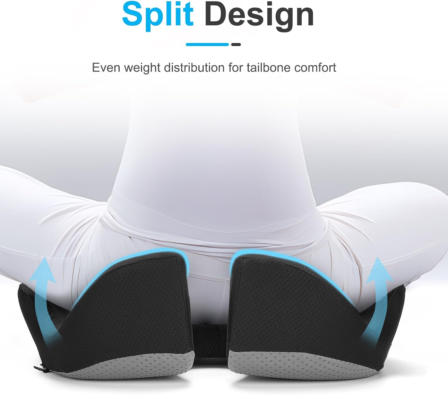 Ergonomisches Sitzkissen für Bürostuhl, Memory-Schaum-Sitzkissen mit Druckentlastung und rutschfester Unterseite, ideal für Heimbüro, Büro und Gaming – Bild 2