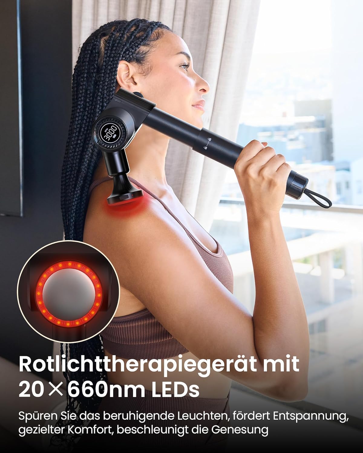 Massagepistole mit Wärmefunktion und Rotlichttherapie, Napre-Massagepistole mit Verlängerung, Muskel-Percussion-Massagegerät für Schulter, Körper, Rückenentspannung, 32 Geschwindigkeiten – Bild 5