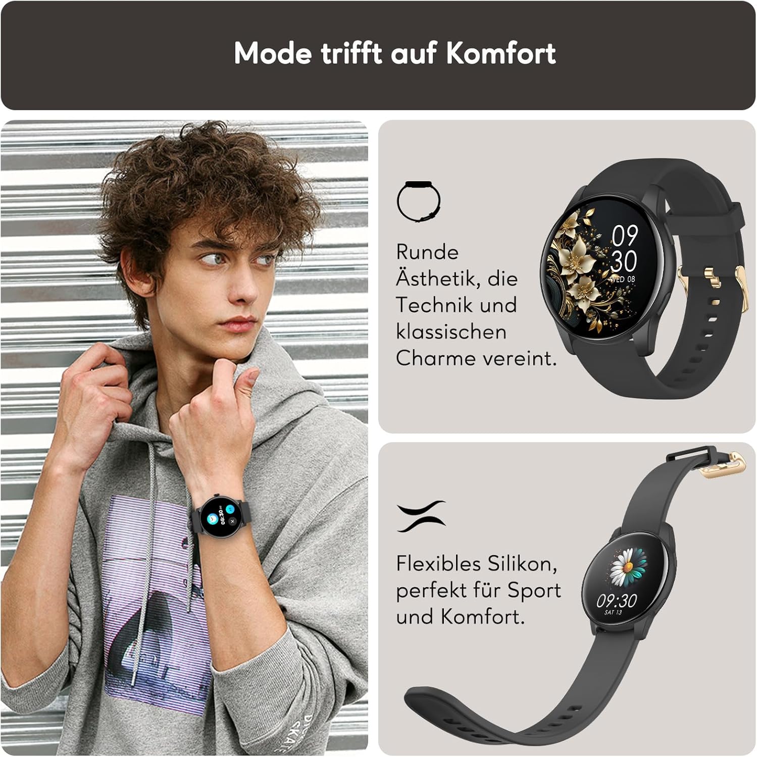Smartwatch Damen Herren 1,38 Zoll HD-Display Smartwatch mit Bluetooth-Anrufen, Fitness-Tracker mit Herzfrequenz-SpO2-Schlafmonitor Schrittzähler IP68 wasserdichte Fitnessuhr für Android iOS Schwarz – Bild 2