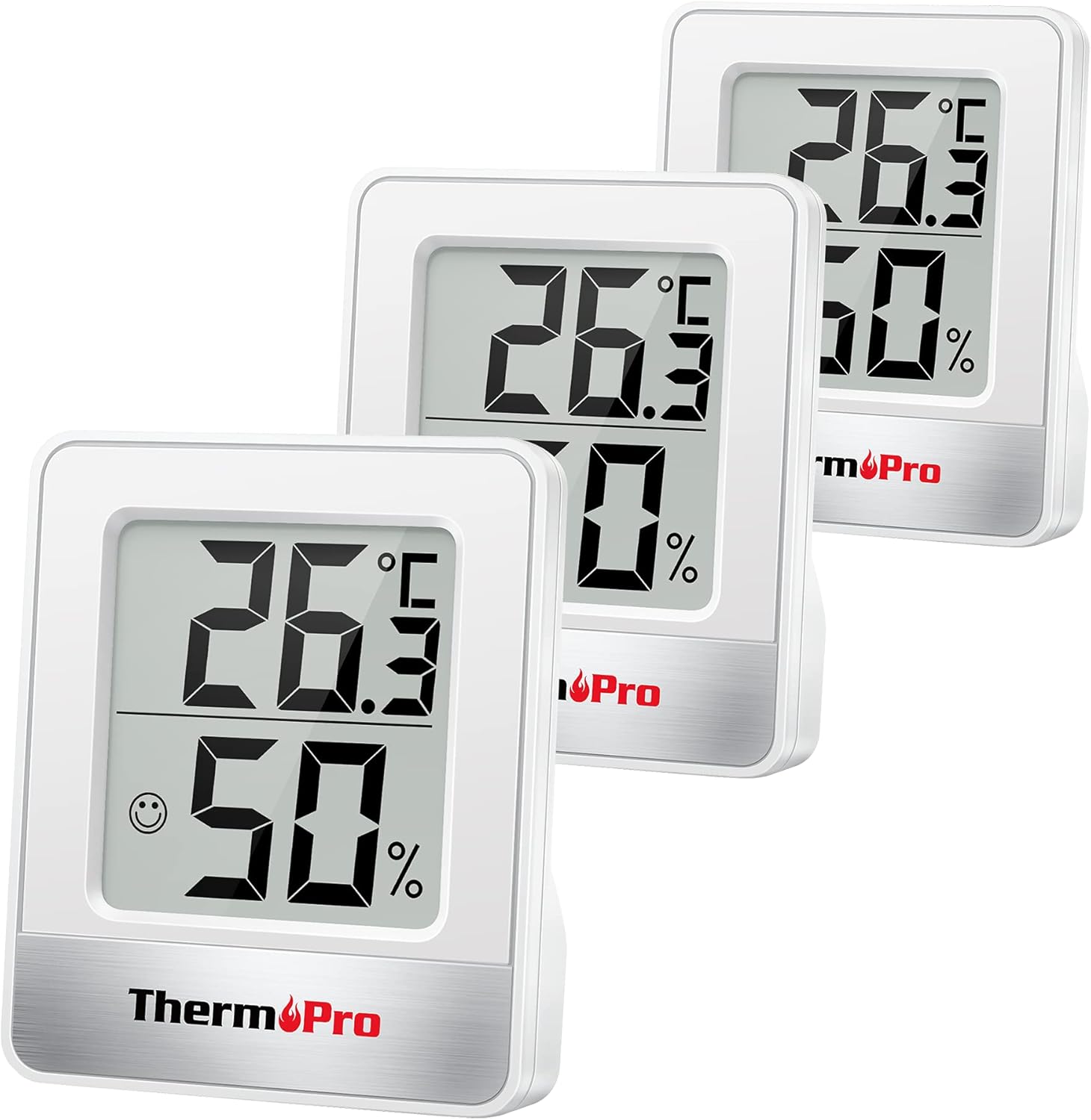 ThermoPro TP49W-3 Digitales Mini-Thermo-Hygrometer-Thermometer, Raumthermometer für den Innenbereich, 3 Temperatur- und Luftfeuchtigkeitsmessgeräte mit Smiley-Anzeige