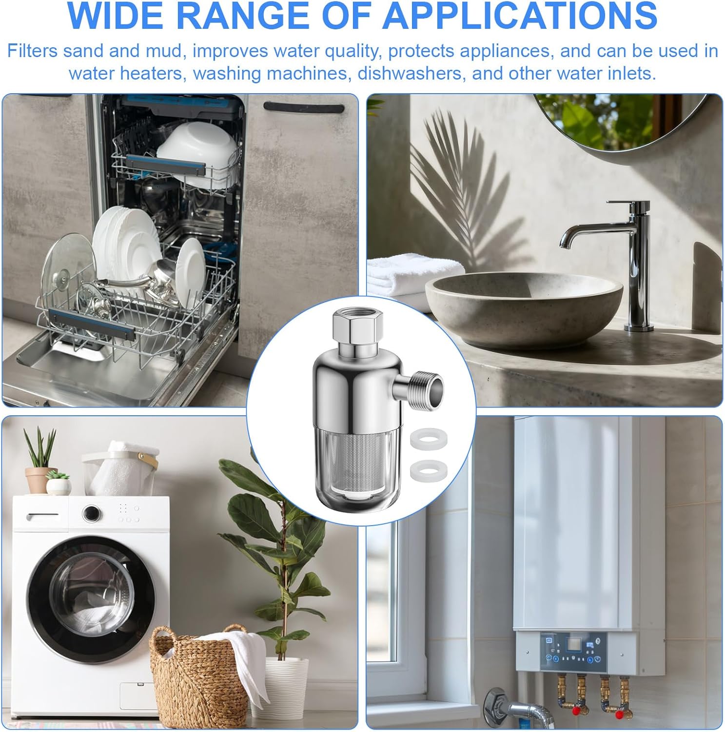 Wasserfilter Dusche 2 Stück 1/2 Zoll Duschwasserfilter Wiederverwendbarer Kalkfilter Duschkalkfilter mit 40 μm Edelstahlfilterelement Antikalkfilter für Warmwasserbereiter, Toiletten, Waschmaschinen – Bild 7