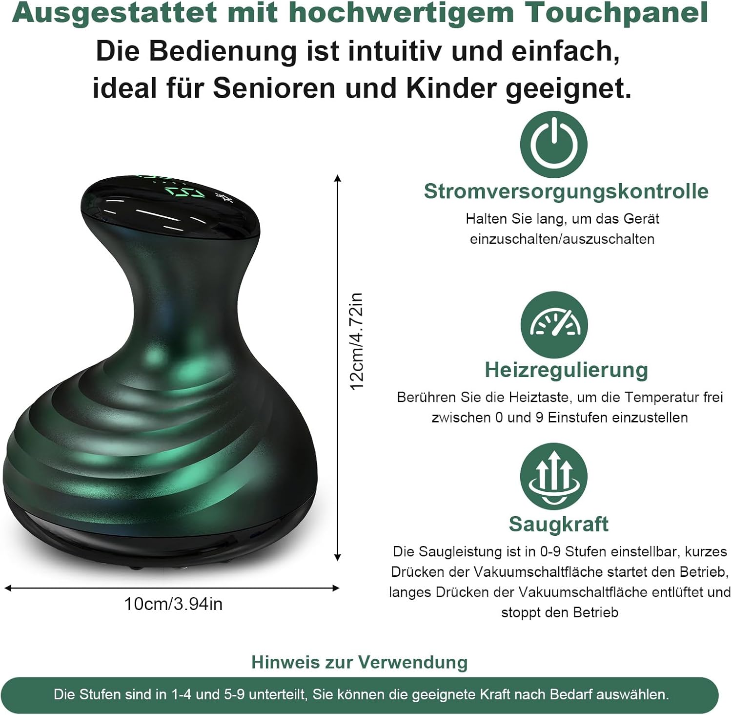Elektrisches Schröpfmassagegerät mit 9 Stufen, Vakuummassagegerät mit Wärmefunktion und Rotlicht, tragbares Massagegerät für Rücken, Bauch, Arme, Beine, Entspannung und Wohlbefinden zu Hause – Bild 2