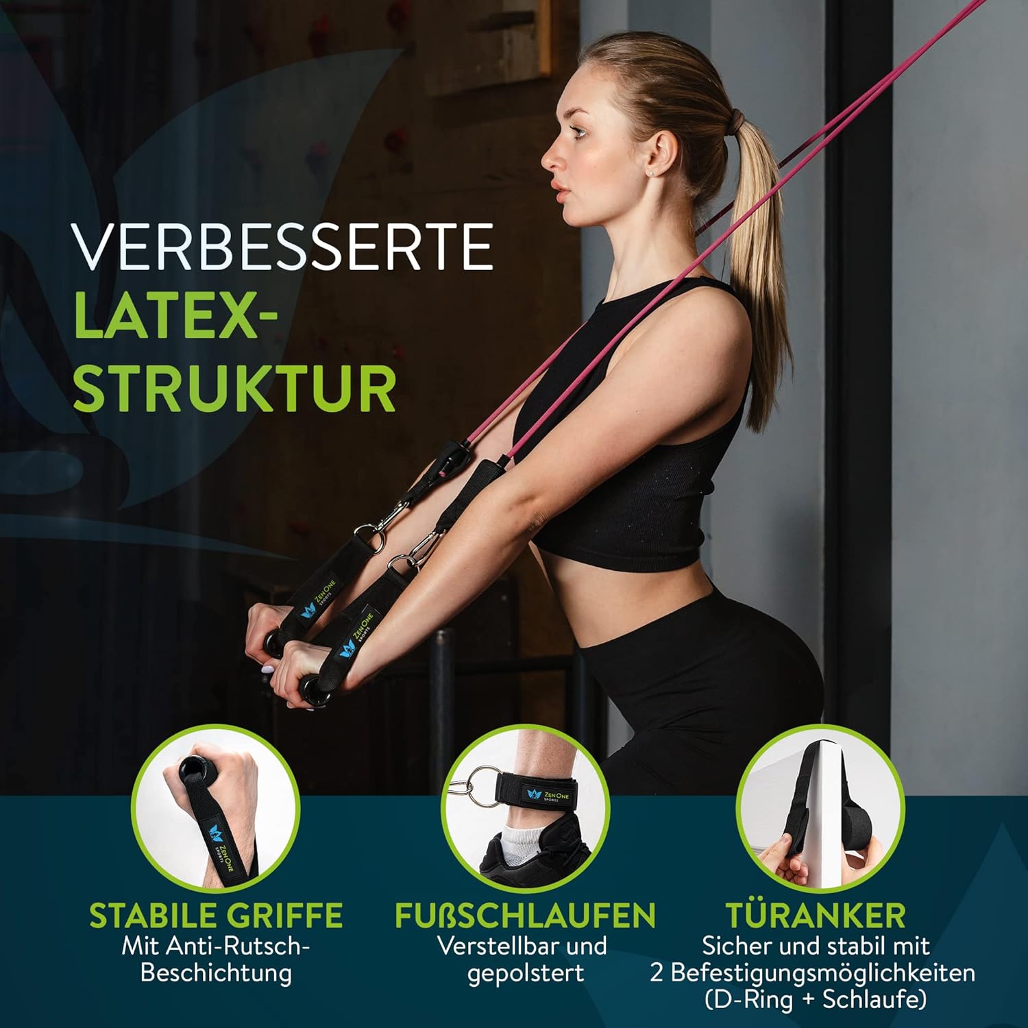 ZenOne Sports® Resistance Bands Set I Robuste Fitnessbänder in 5 Stärken I Widerstandsbänder für Krafttraining - Zuhause & Unterwegs I Trainingsbänder, Fitness-Bänder, Gummibänder Sport – Bild 3