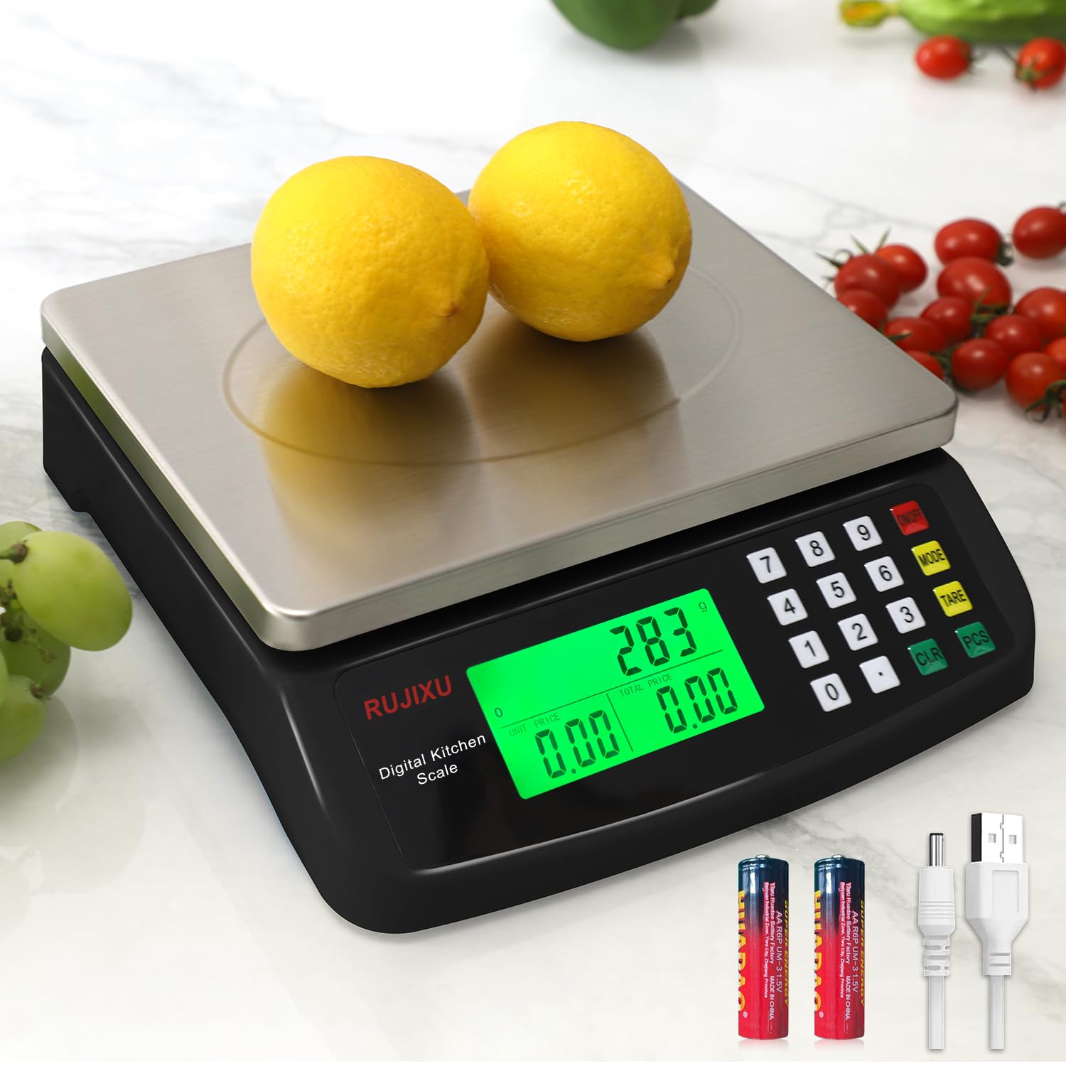 Digitale Küchenwaage, 30 kg, Edelstahl, digitale Waage mit LCD-Display und Tara-Funktion, digitale Präzisionswaage mit PCS-Zählwaage, 3-Einheiten-Umrechnung