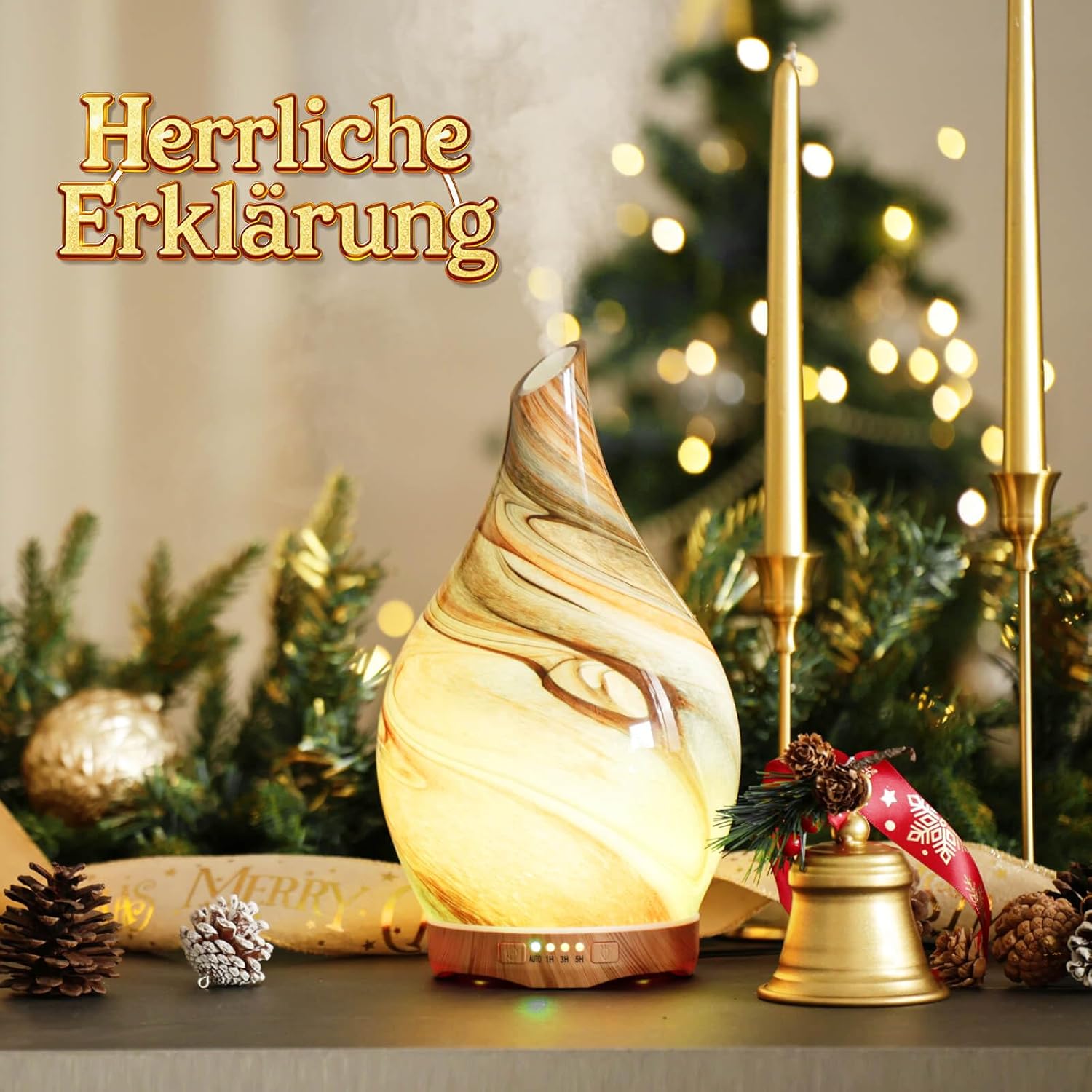 Porseme Aromadiffusor 280 ml, Luftbefeuchter aus mundgeblasenem Glas, Ultraschall-Aromatherapie-Öldiffusor mit 7 farbigen LED-Lichtern, Diffusor für ätherische Öle mit Timer, BPA-frei für Zuhause (Deep Desert) – Bild 6