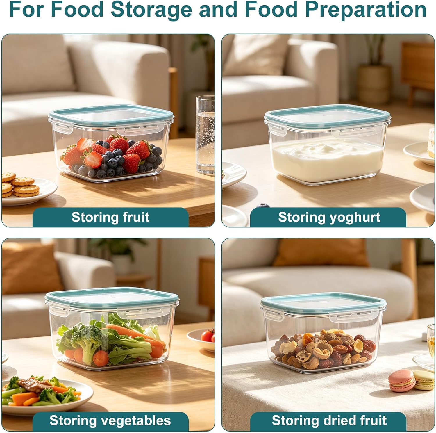 Romon Meal Prep Boxen 3er-Set, 2,15 L Blau Rechteckig Gefrierboxen mit Deckel, Stapelbare Auslaufsichere Lebensmittelaufbewahrung für Gefrierschrank – Bild 7