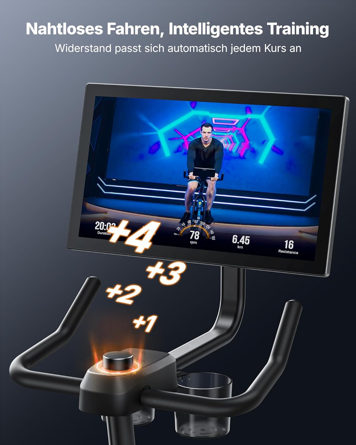 MERACH Heimtrainer Fahrrad mit 21,5" drehbarem FHD-Bildschirm, Leises Heimtrainer Fahrrad mit automatischem Widerstand, verstärkter H-Rahmen, stoßdämpfender Luftkissensattel, eigene App, bis 150 kg – Bild 3
