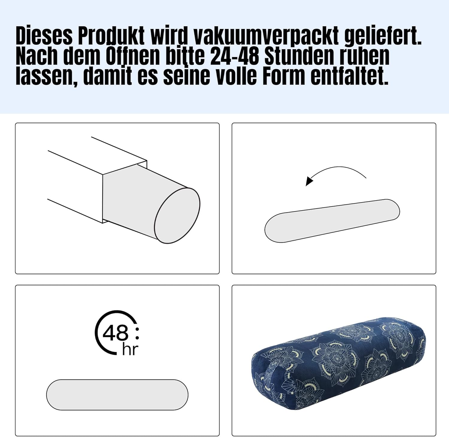 Yoga-Bolster-Kissen, rechteckiges Yoga-Kissen für regenerative Meditation, Bolster-Meditationskissen mit Tragegriff, 70 x 27 x 15 cm – Bild 7