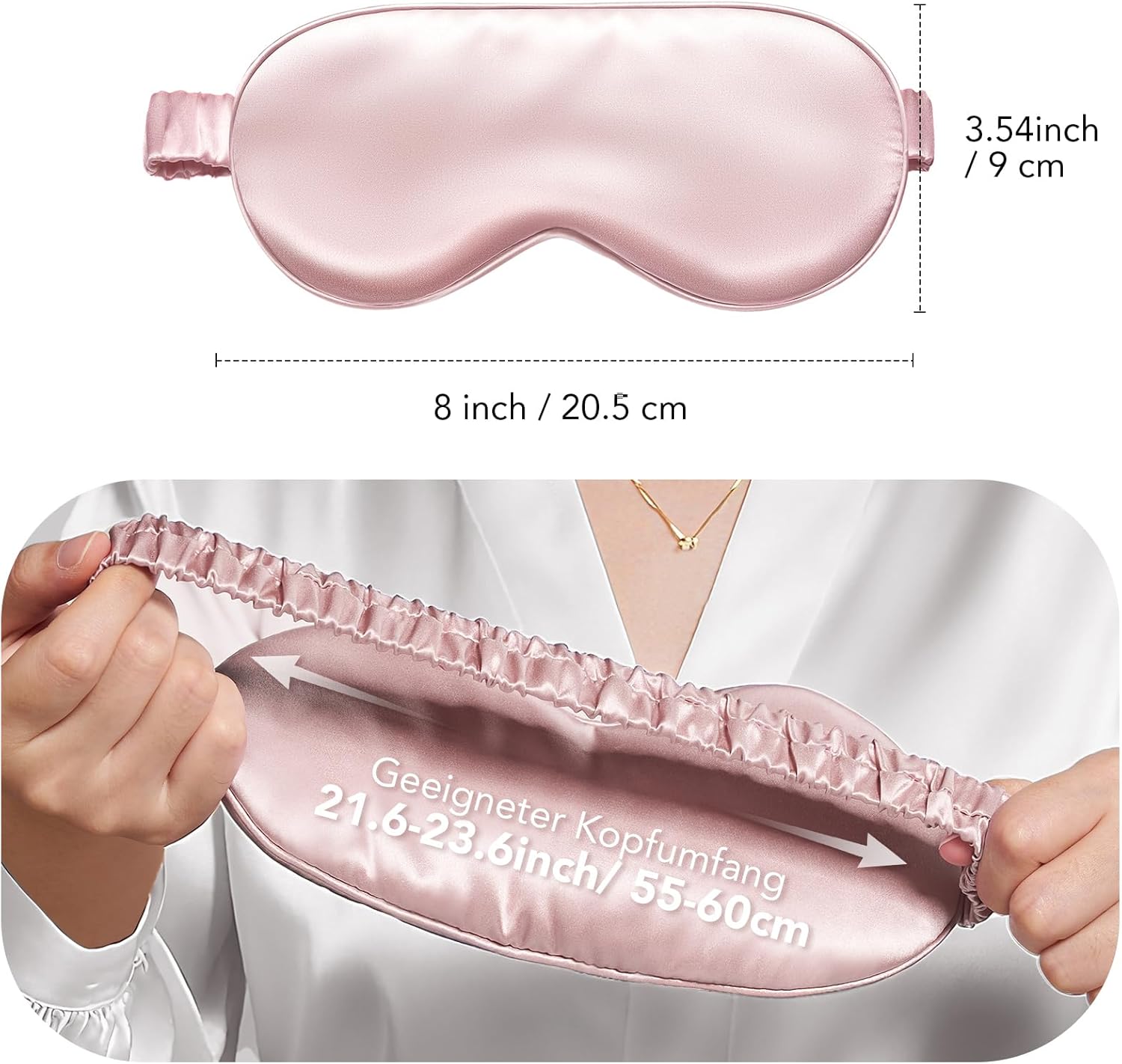 LitBear Seidenschlafmaske für Seitenschläfer, 100 % 22 Momme 6A Maulbeerseidenfüllung und Stoff, lichtblockierende Schlafbrille für Damen und Herren, mit Reisetasche und Haargummi, Rose – Bild 8