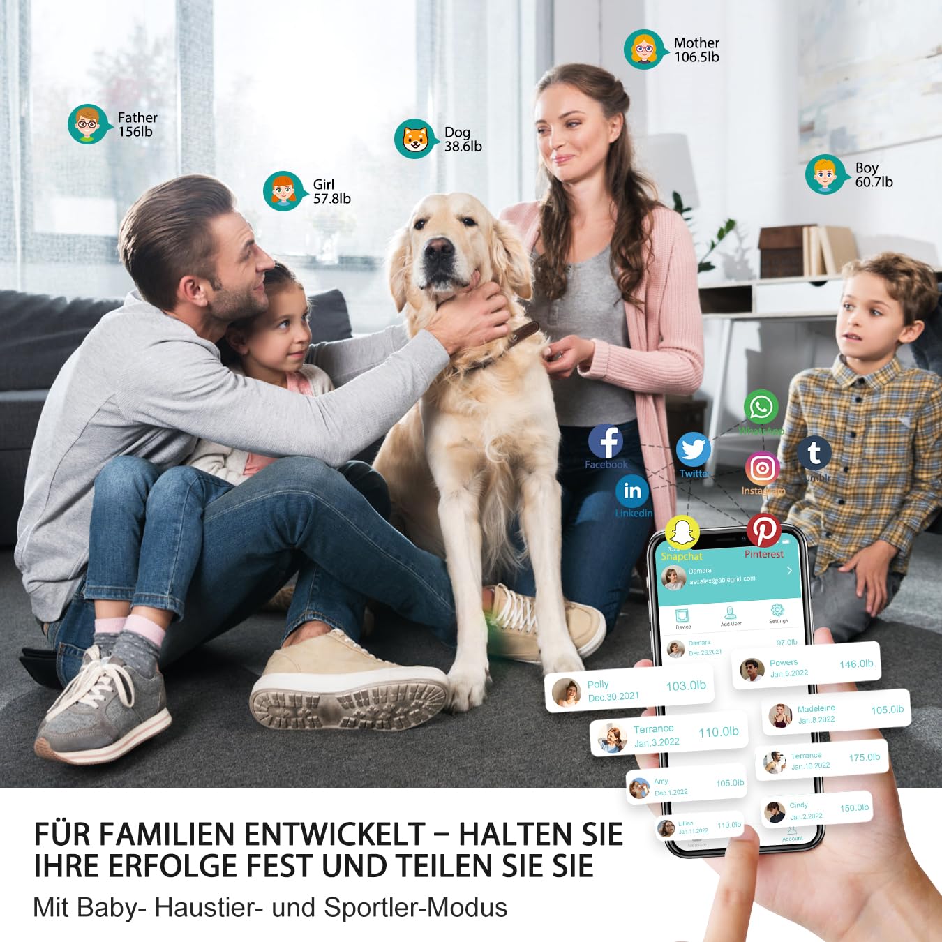 ABLEGRID Wiederaufladbare Körperfettwaage, LED-Digital-Personenwaage mit Körperfett und Muskelmasse, Körperfettanalyse, 16 Messungen der Körperzusammensetzung, BMI, Herzfrequenz, 180 kg, Schwarz – Bild 7