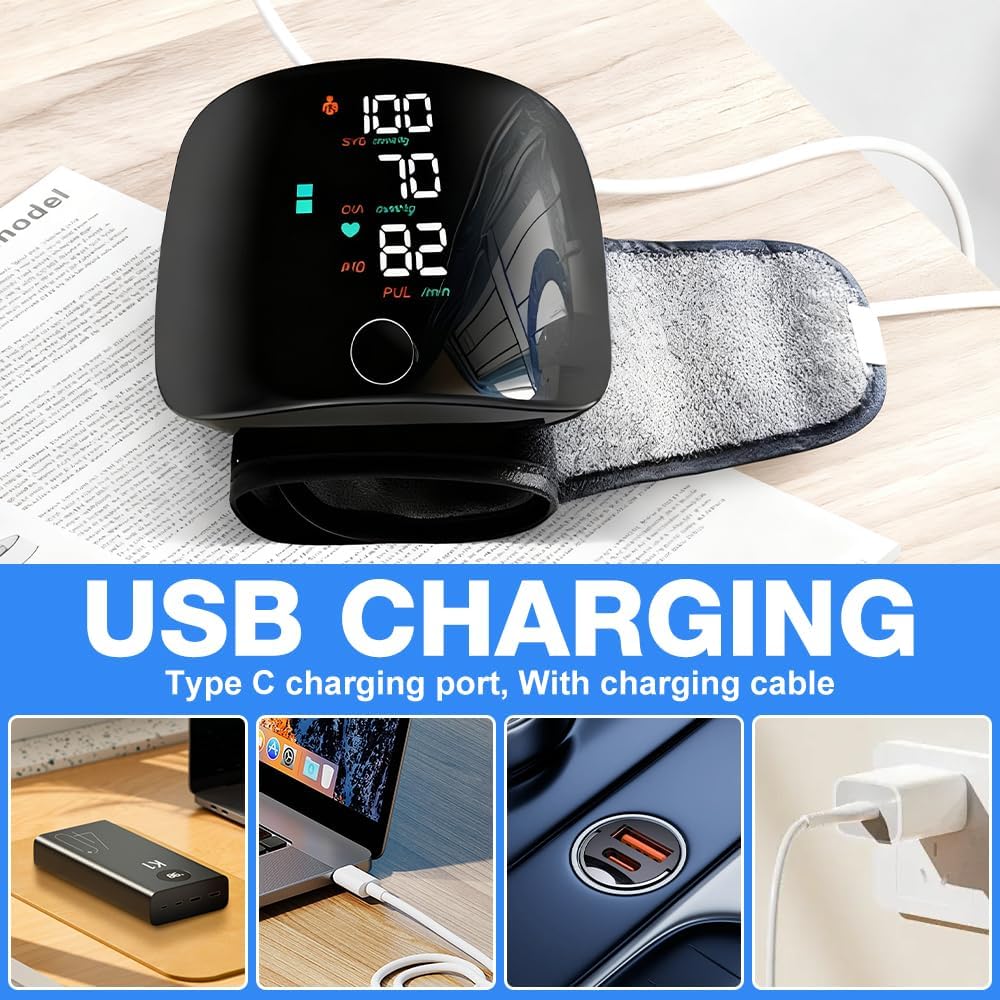 Blutdruckmessgerät, digitales Handgelenk-Blutdruckmessgerät mit LCD-Bildschirm, 99 x 2 Lesespeicher, automatische Sprachausgabe, automatisches Blutdruckmessgerät, verstellbare Handgelenkmanschette – Bild 6