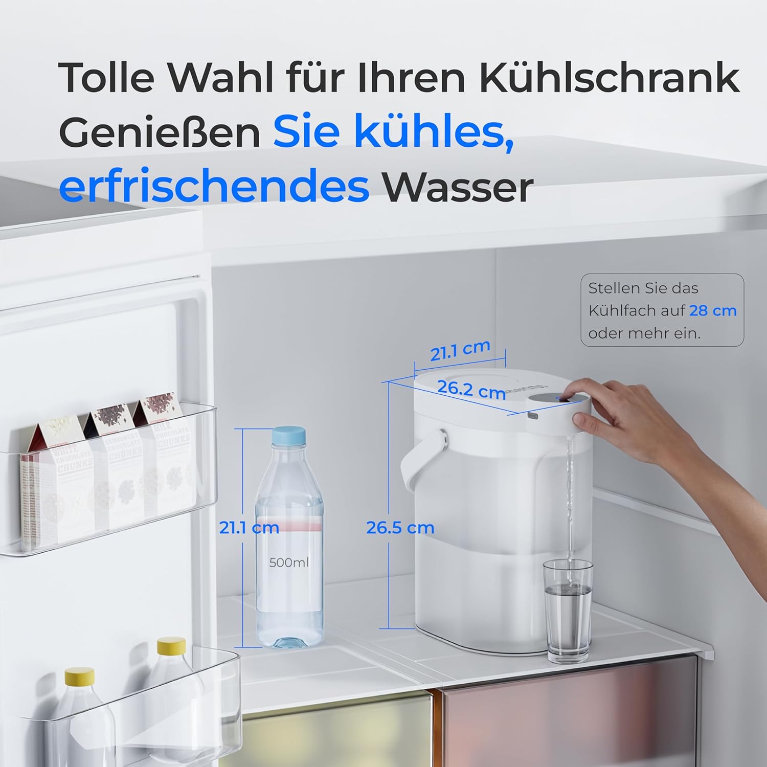 Waterdrop FreshTaste Wasserhärter, elektrischer Wasserfilterkrug, 4 l Wasserfilterspender für Kühlschrank, reduziert Kalk, Chlor, Blei, Kupfer, reinigt, Weiß (Ersatzfilter: WD-EWFS) – Bild 9