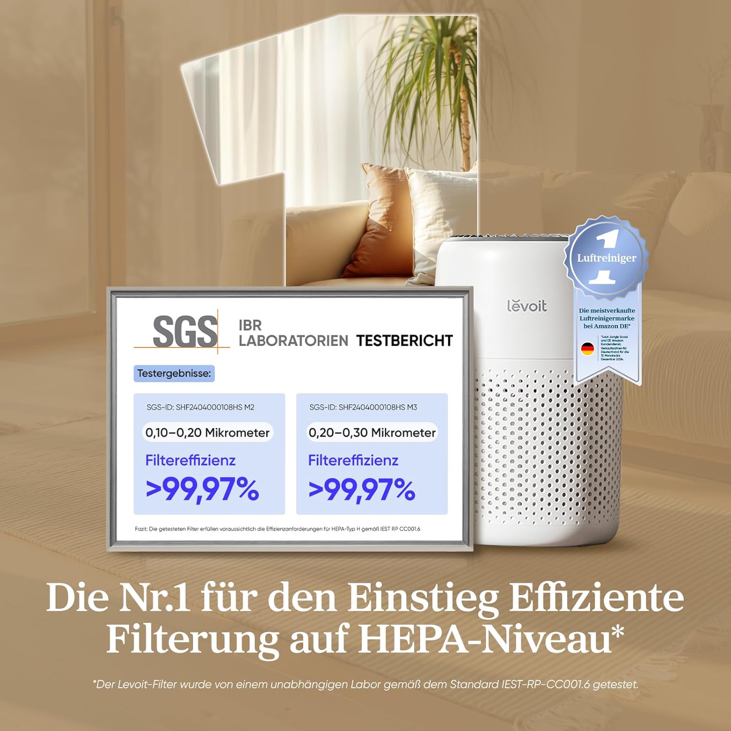 Levoit Luftreiniger für Allergiker mit Aromatherapie, HEPA-Luftfilter gegen Schimmel, Staub und Tierhaare bis 0,3 µm für Schlafzimmer, 7 Watt energiesparend, 3 Geschwindigkeiten, weiß – Bild 2