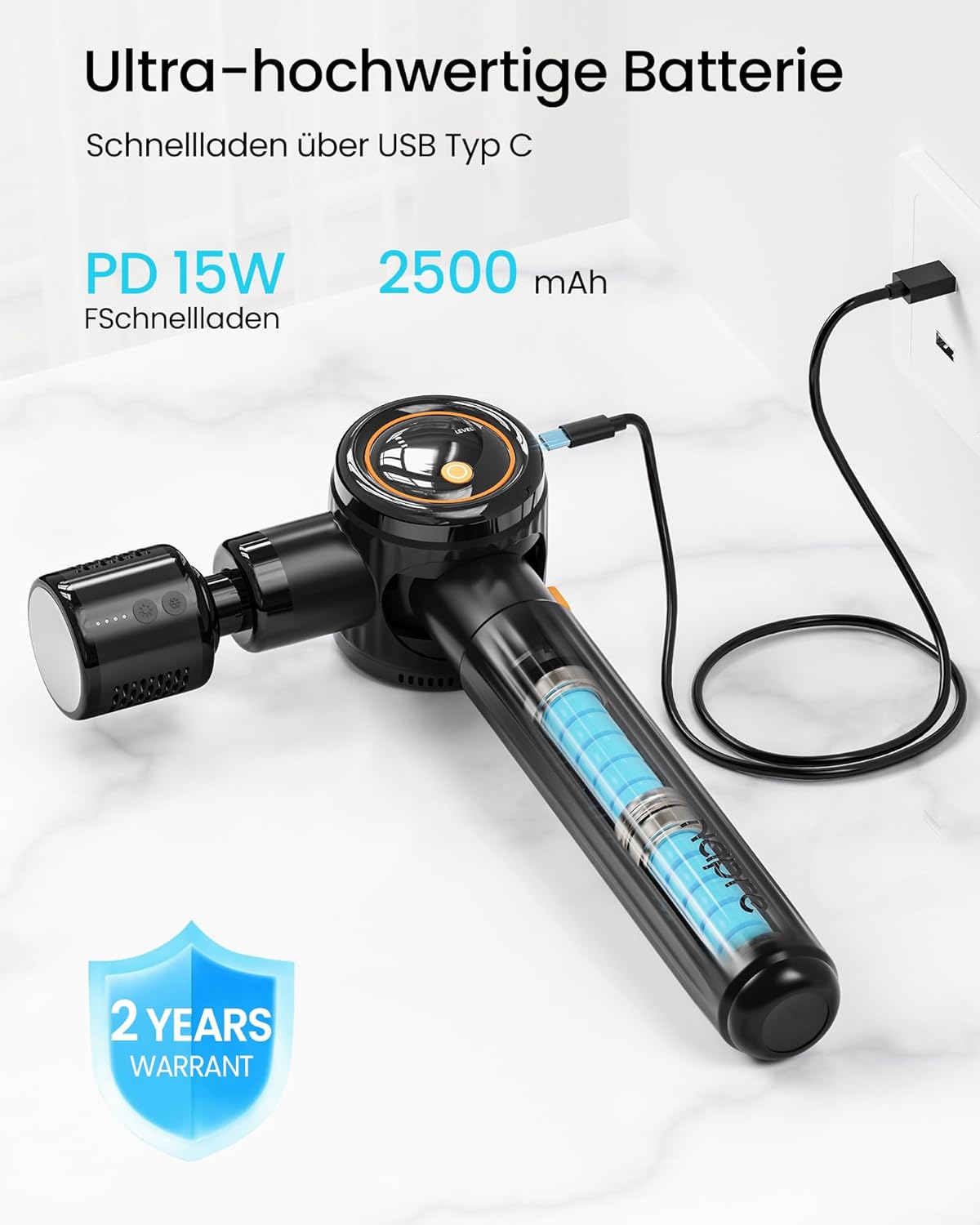 NAPRE Massagepistole mit Wärme und Kälte, Massagepistole mit Verlängerungsgriff, verstellbare Winkel, Muskel-Percussion-Massagegerät für Rücken, Nacken, Körperentspannung, 6 Köpfe und Koffer – Bild 10