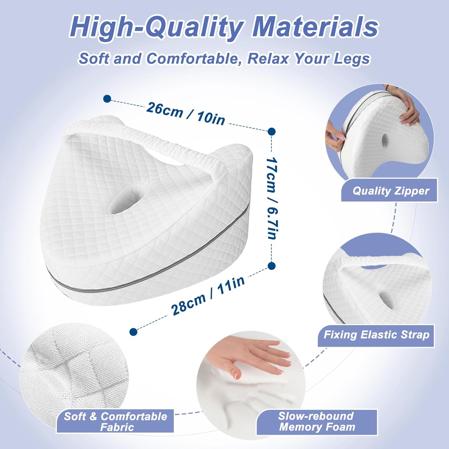 Kniekissen, ergonomisches Seitenschläferkissen, Memory-Schaum-Kniekissen, orthopädisches Kniekissen zur Unterstützung von Beinen, Knien, Hüften, Rücken und Schwangerschaft, abnehmbar und waschbar – Bild 6