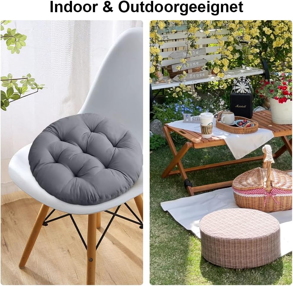 Sitzkissen rund 40 cm, 4 Stück, Bodenkissen, runde Sitzpolster, Stuhlkissen, Kissen für Wohnzimmer, Esszimmerstuhl, Stuhl für drinnen, draußen (Dunkelgrau) – Bild 3