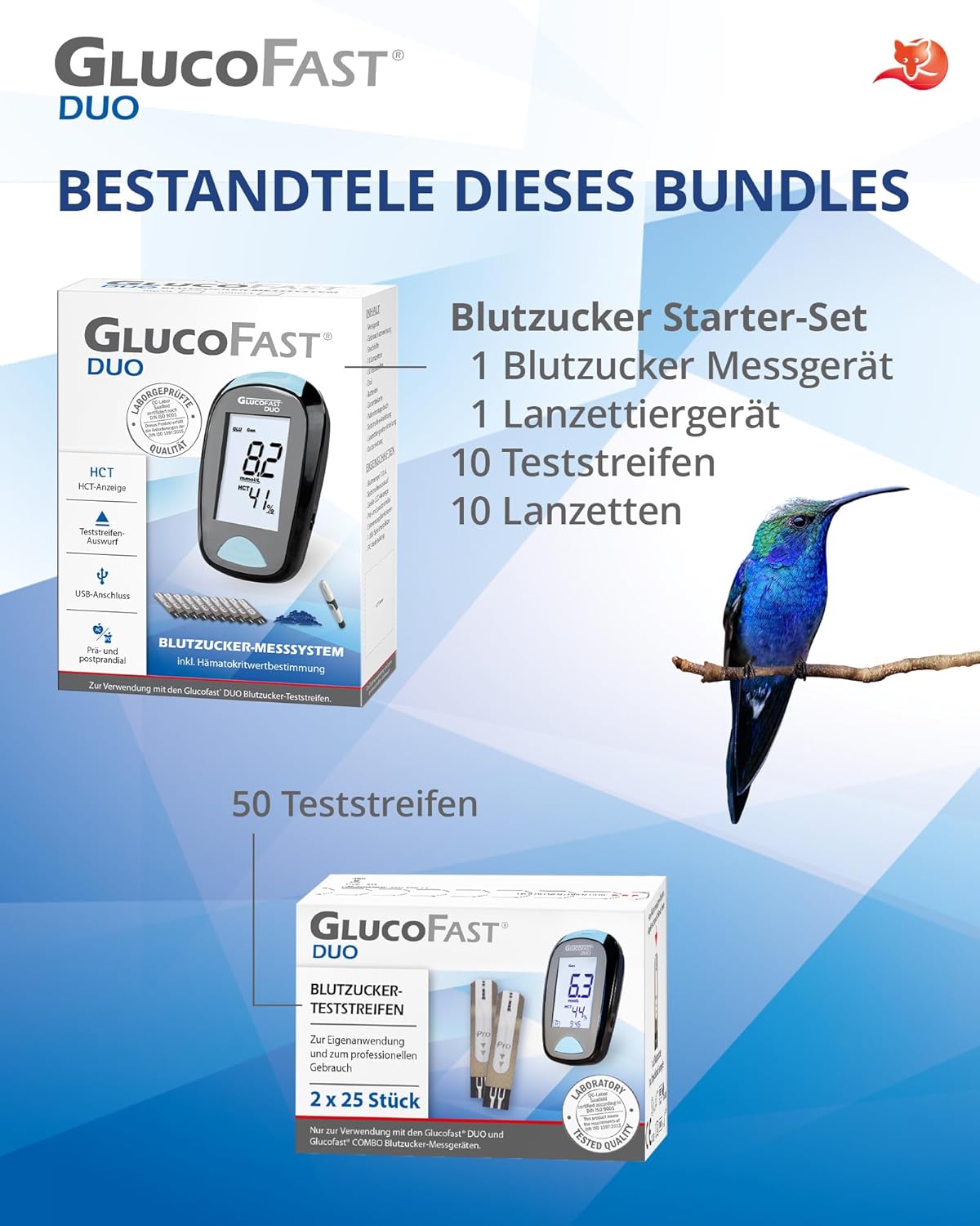 Duo Blutzuckermessgerät (mmol/L) Set mit 60 Teststreifen und 10 Lanzetten, zertifiziertes Diabetes-Messsystem mit hoher Genauigkeit, einfach zu bedienen – Bild 2