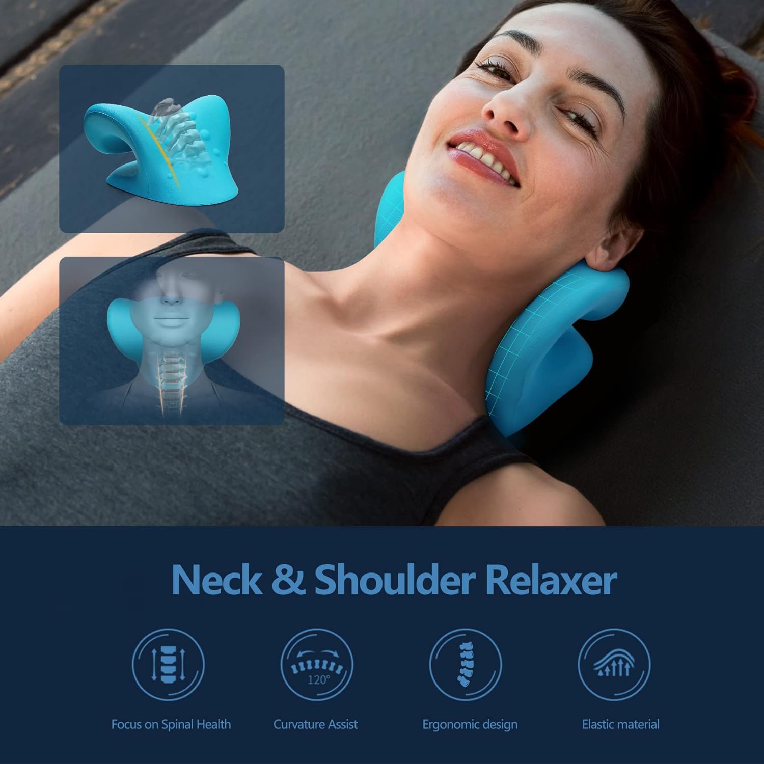 Cozyhealth Nacken- und Schulterentspanner, Nackenstrecker zur Linderung von Nackenschmerzen, Nackenstrecker, Chiropraktikkissen zur Entspannung der Halswirbelsäule, Nackenkissen (blau) – Bild 4