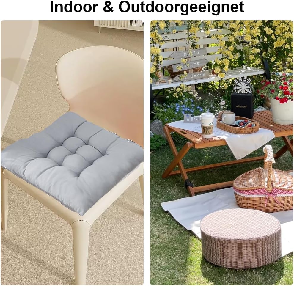 Stuhlkissen, 4er-Set, 40 x 40 cm, Sitzkissen, Gartenmöbel, Sitzkissen, Esszimmerstuhl, Sitzkissen für drinnen, draußen, Bürostuhl (grau) – Bild 3