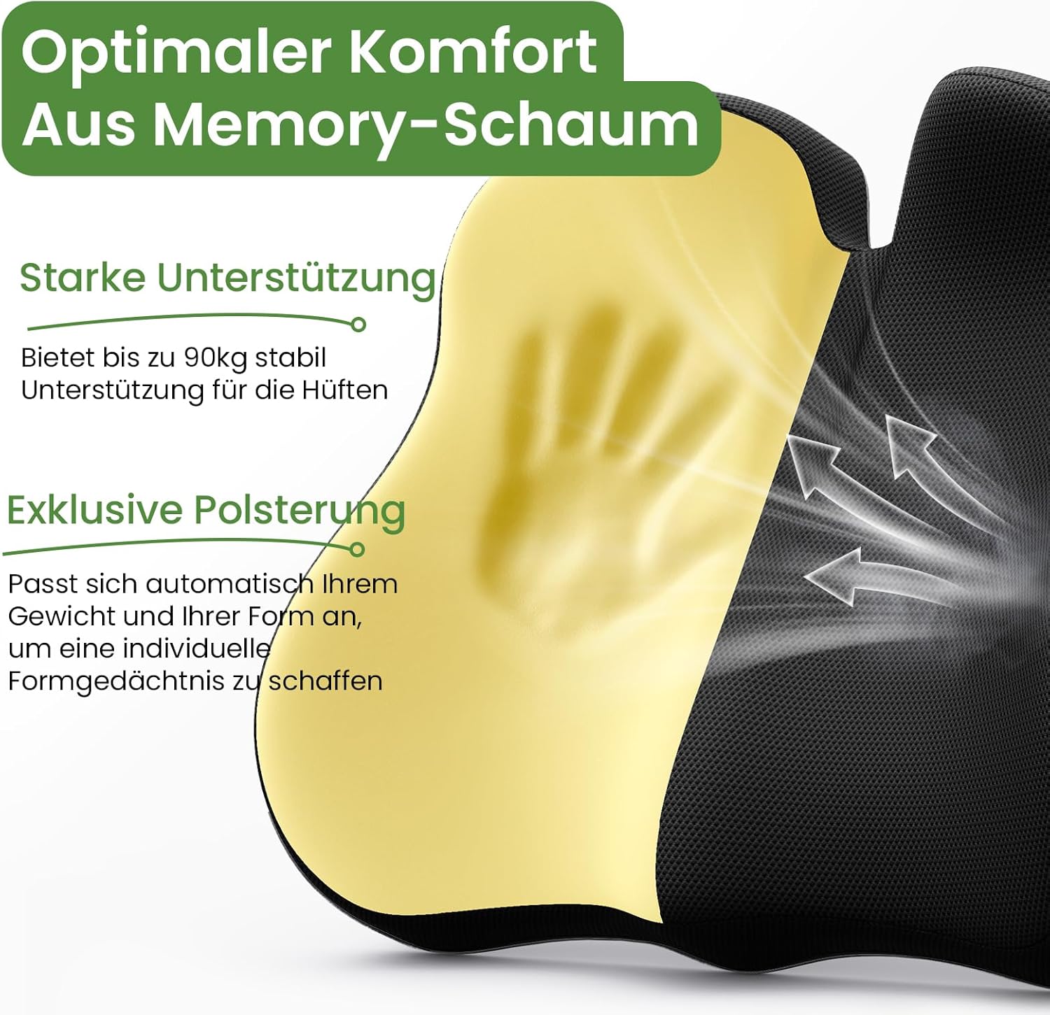 A-Pce Memory Foam-Sitzkissen, Komfortkissen für Bürostuhl, ergonomisches Sitzkissen für Zuhause, Büro und Auto, Autositzkissen zum Fahren, rutschfeste Unterseite – Bild 3