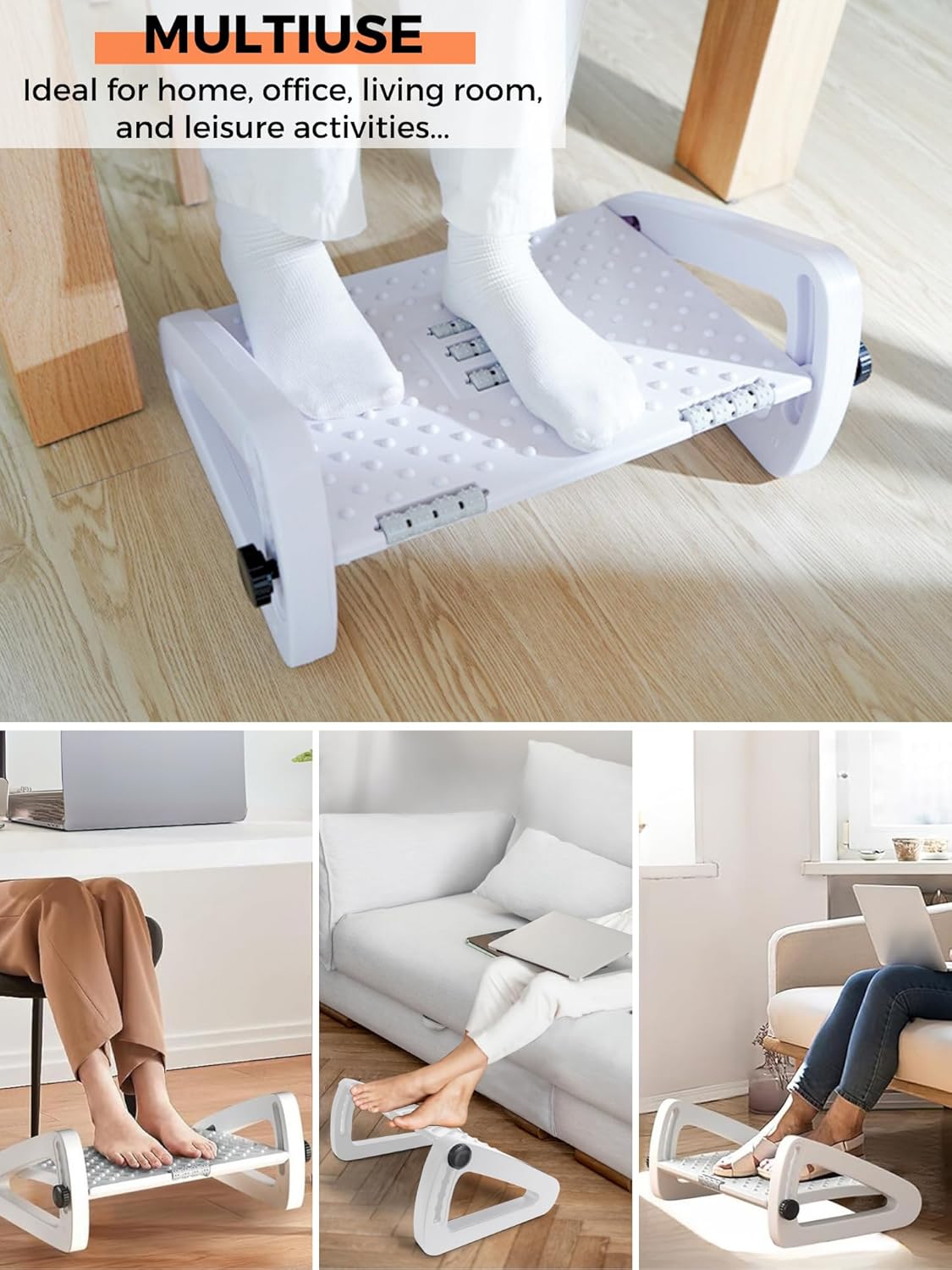 Fußstütze unter dem Schreibtisch, ergonomischer Fußhocker für das Büro, rutschfeste, verstellbare Fußstütze mit Massagefunktion, verbessert die Körperhaltung und Durchblutung, ideal für Arbeit und Zuhause – Bild 6