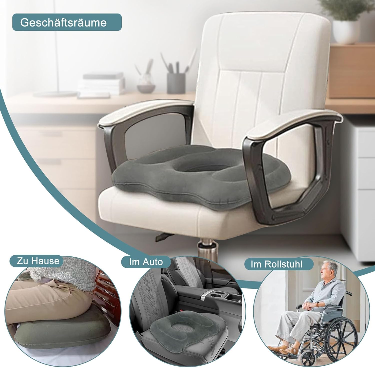 Aufblasbares Hämorrhoidenkissen, orthopädisches Sitzkissen, Donut-Kissen gegen Steißbeinschmerzen, Hämorrhoiden-Sitzkissen, rundes Hämorrhoiden-Sitzkissen für Rollstühle, Bürostühle, Autositz (grau) – Bild 7