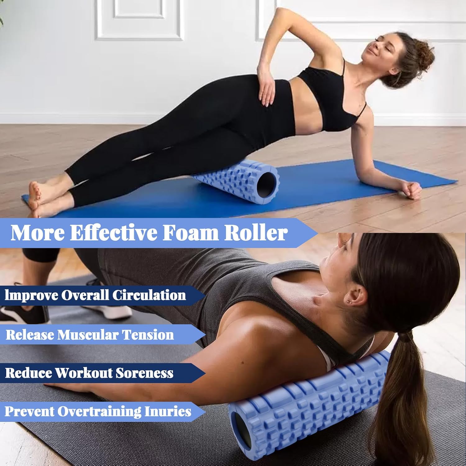 trabag Facia Roller Rücken Wirbelsäule, Blackroll Massageroller für Rücken, Wirbelsäule, Beine, Faszienrolle für Fitness, Fitnessstudio (blau) – Linderung von Rückenschmerzen – Bild 4