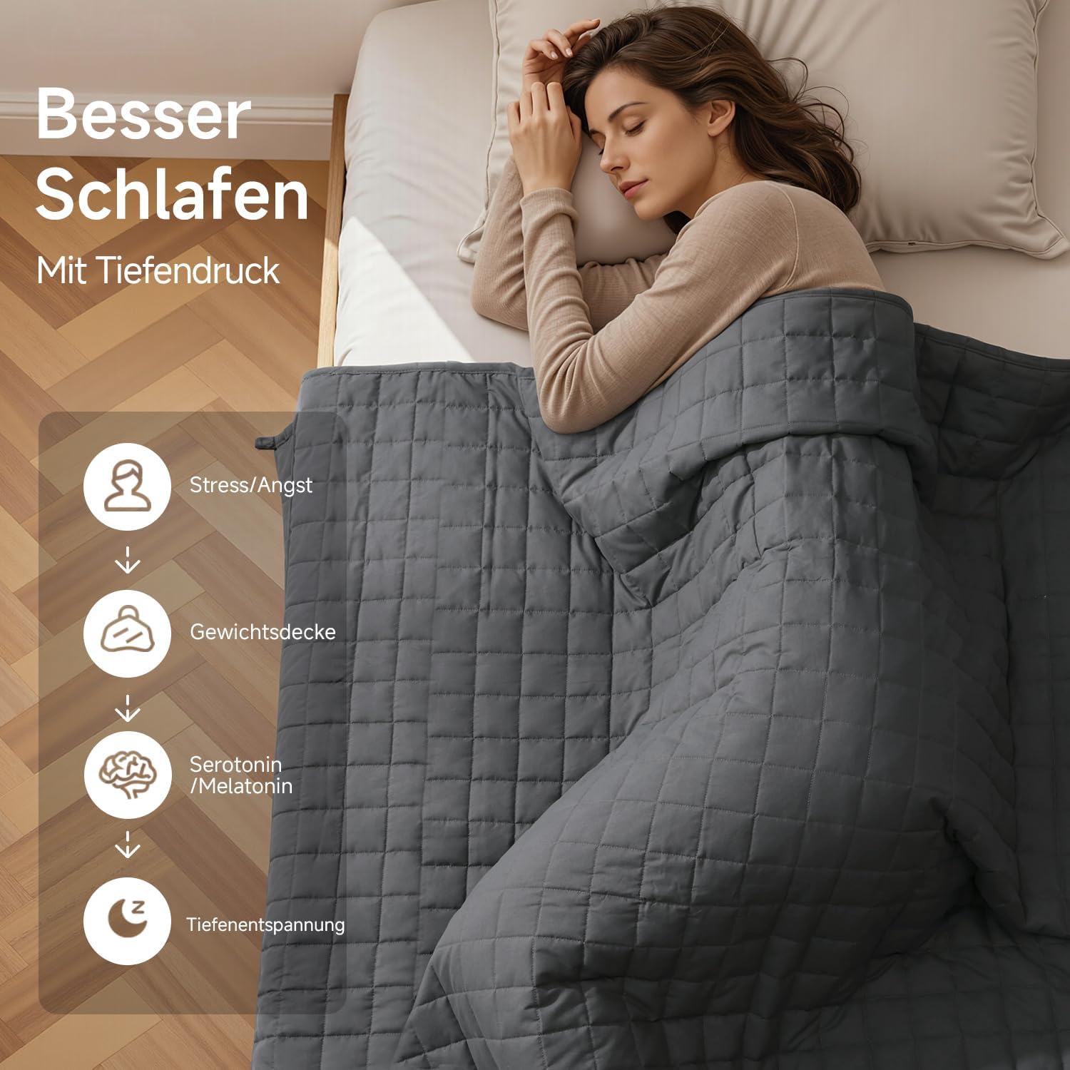 KANKAEU Gewichtsdecke 150 x 200 cm 7 kg – Gewichtsdecke mit Glasperlen – Anti-Stress-Decke gegen Schlafstörungen für Tiefschlaf – atmungsaktiv und maschinenwaschbar (60–80 kg) – Bild 2