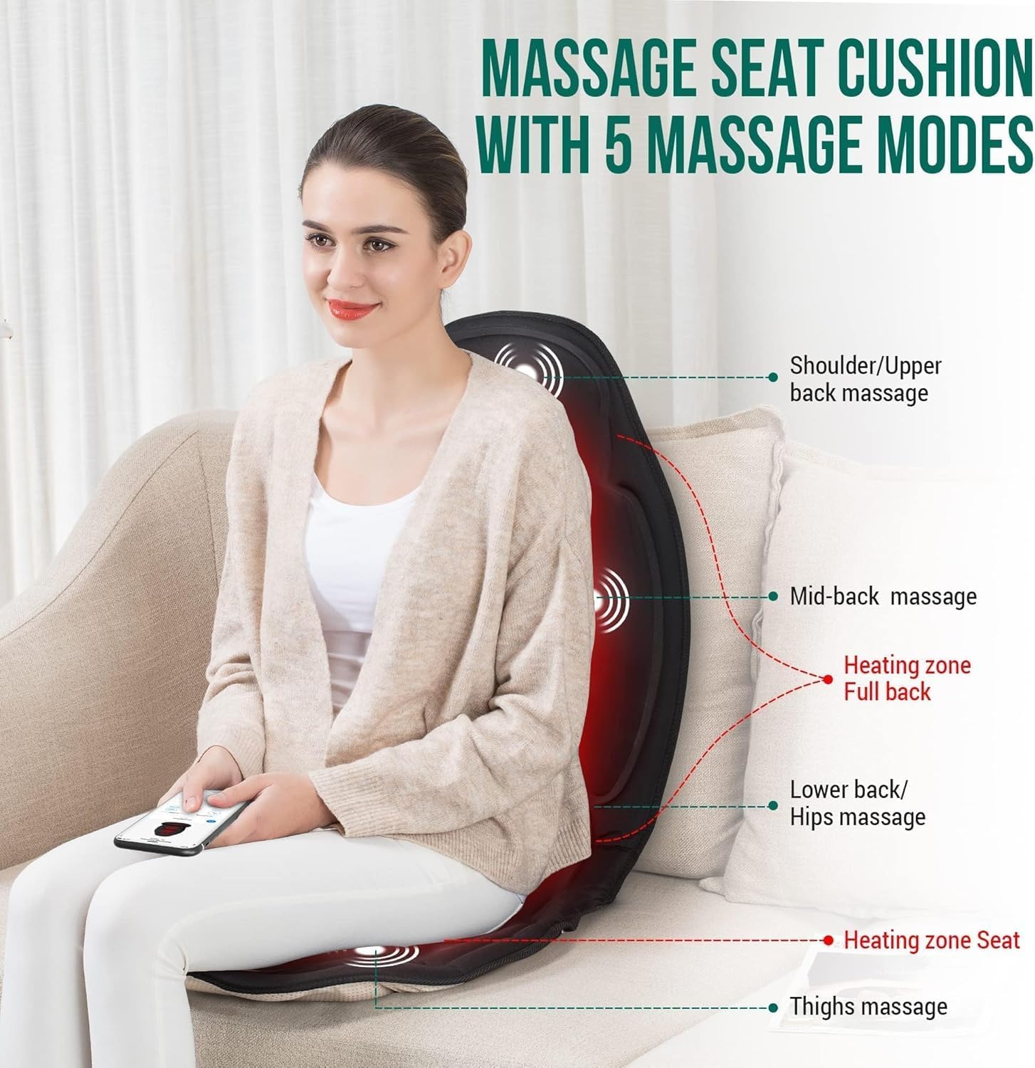 Snailax Massagesitzkissen, Massagekissen mit Wärme und Vibration für Rücken und Nacken, Rückenmassagegerät zur Entspannung zu Hause und im Büro, Geschenke für Männer und Frauen – Bild 2