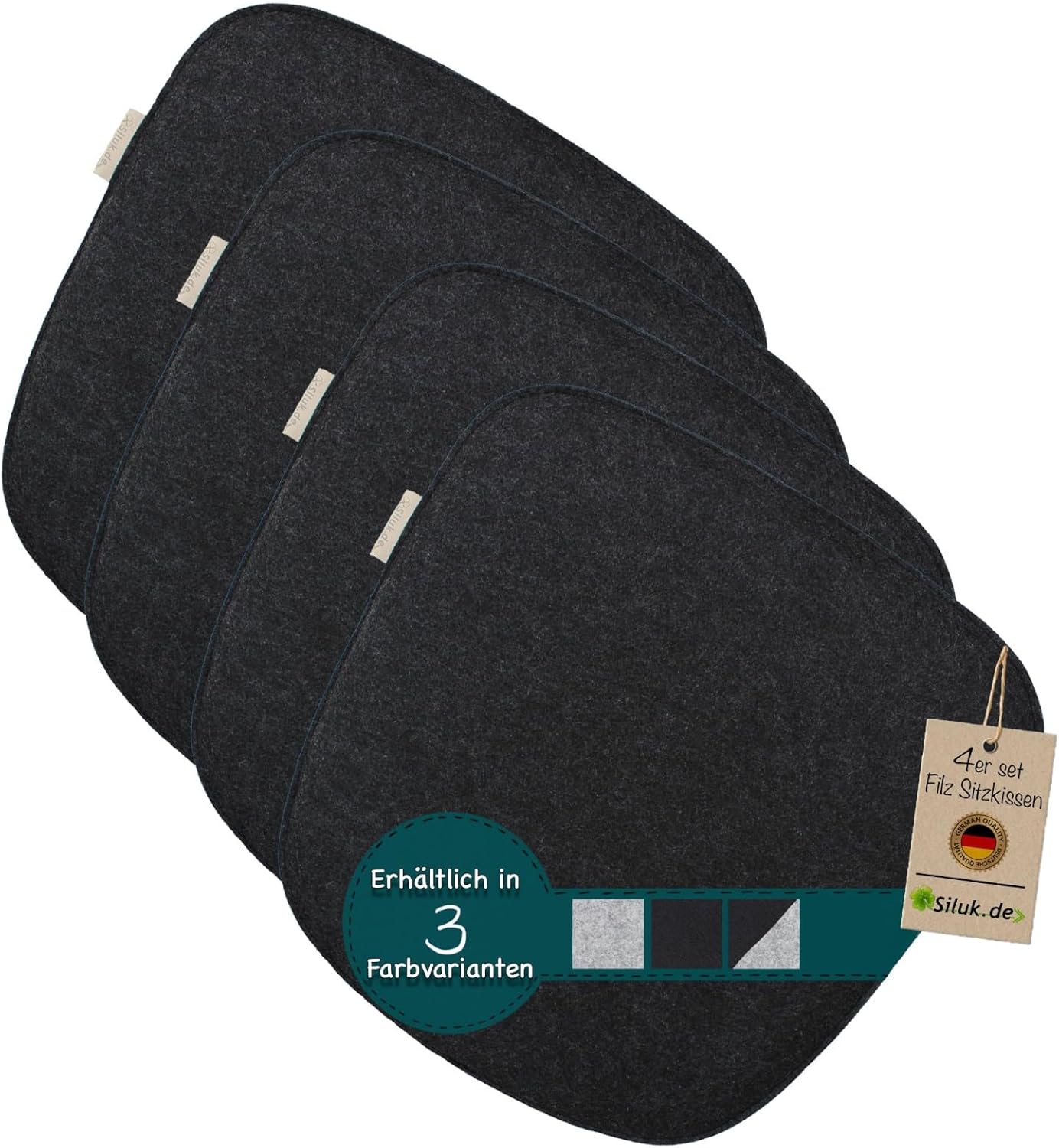 SILUK Gemütliche Sitzkissen aus Filz, 40 cm x 40 cm, bequem waschbar, 4er-Set, grau, schwarz, für Bank, Stuhl, Stuhlkissen (quadratisch – anthrazit)
