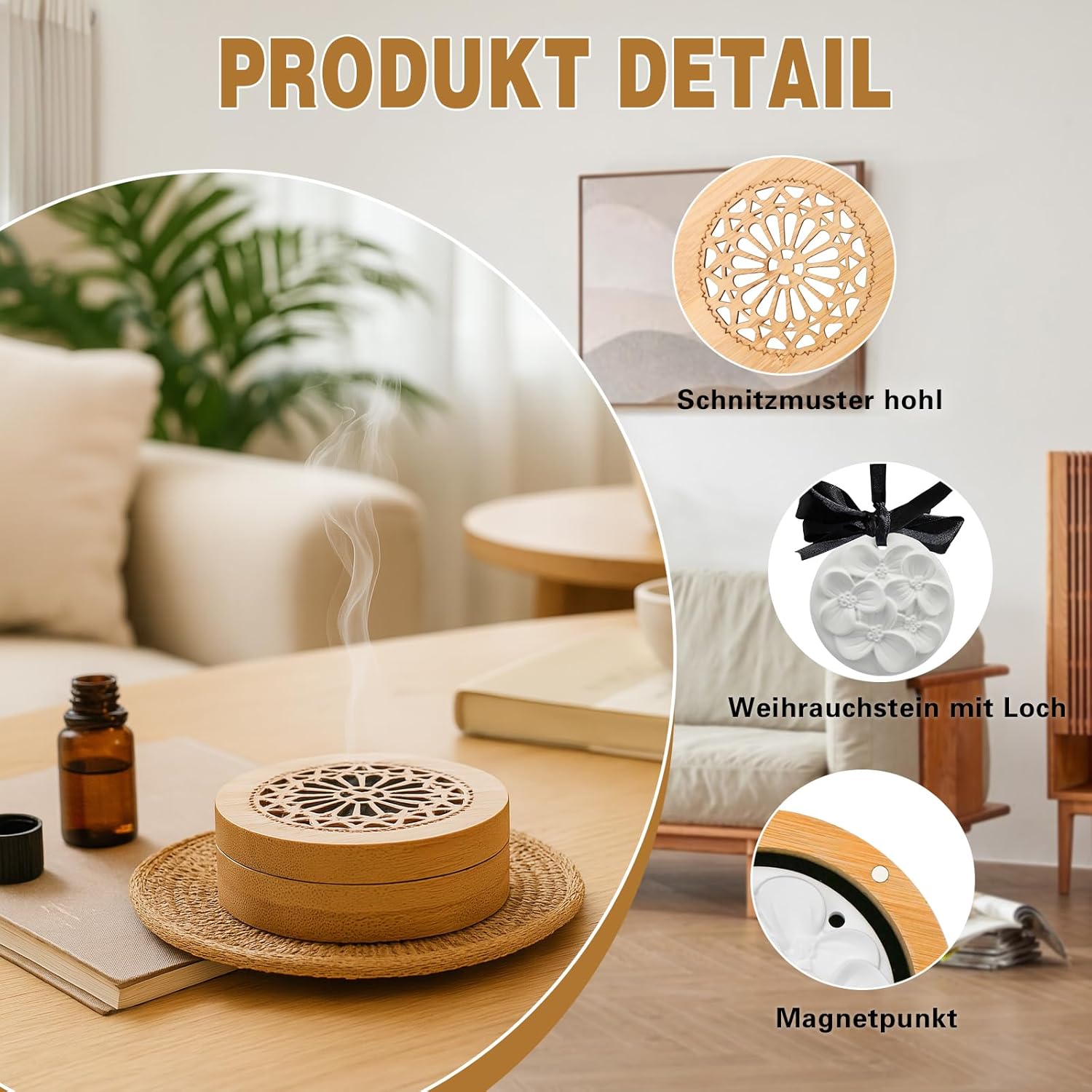 Duftsteine für ätherische Öle, Diffusor, Ornament, Duftstein, 2 Stück, flammenloser Aromastein, Diffusorstein für ätherische Öle aus Holz, für Aromatherapie im Schlafzimmer, Badezimmer, Auto – Bild 4
