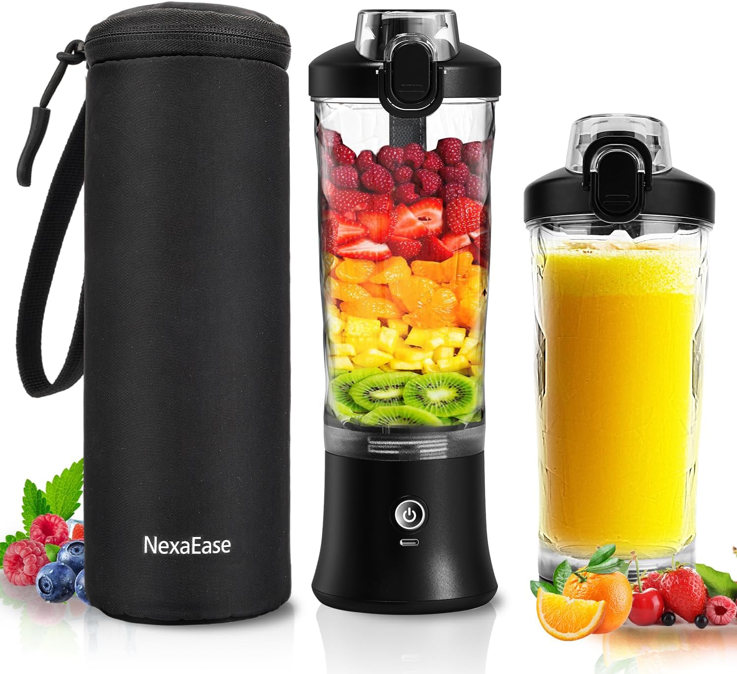 Tragbarer Mixer Smoothie Maker – 600 ml Mini-Standmixer to Go – 6 Klingen, Reisedeckel und isoliertes Gehäuse – wiederaufladbare USB-Mixer-Protein-Shaker-Flasche für Küche, Reisen, Büro, Fitness, Camper