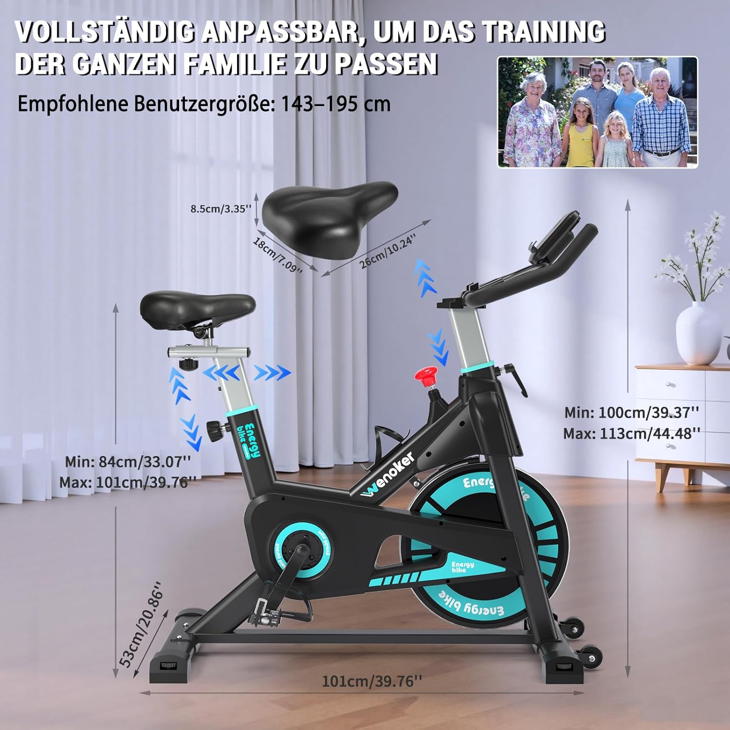 (2026 Aktualisierte) Wenoker Heimtrainer Fahrrad mit magnetischem Widerstand, Indoor Spinning Bike mit App Hometrainer Fahrrad Kardio Training Fitnessbikes, Bis 160KG – Bild 7