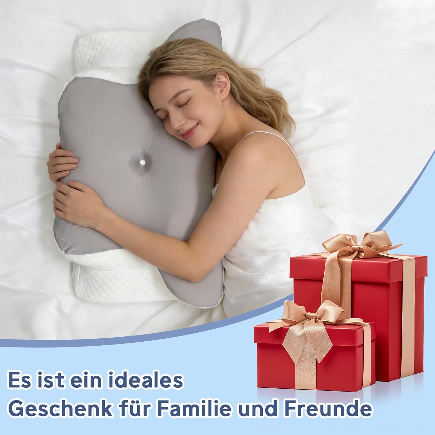 Nackenkissen Kopfkissen, Memory Foam Nackenkissen, Ergonomisches Kopfkissen für Seiten, Rücken & Bauchschläfer, Orthopädisches Kissen, Weich und Bequem (60 x 40 x 13 cm, Grau) – Bild 9