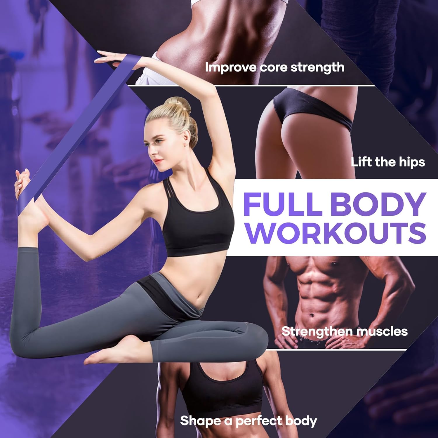 Fokky Fitnessbänder (5er Set), 100% Naturlatex Resistance Bands Widerstandsbänder mit Übungsanleitung auf Deutsch & Tragebeutel, Gymnastikband Fitnessband für Muskelaufbau Pilates Yoga – Bild 4